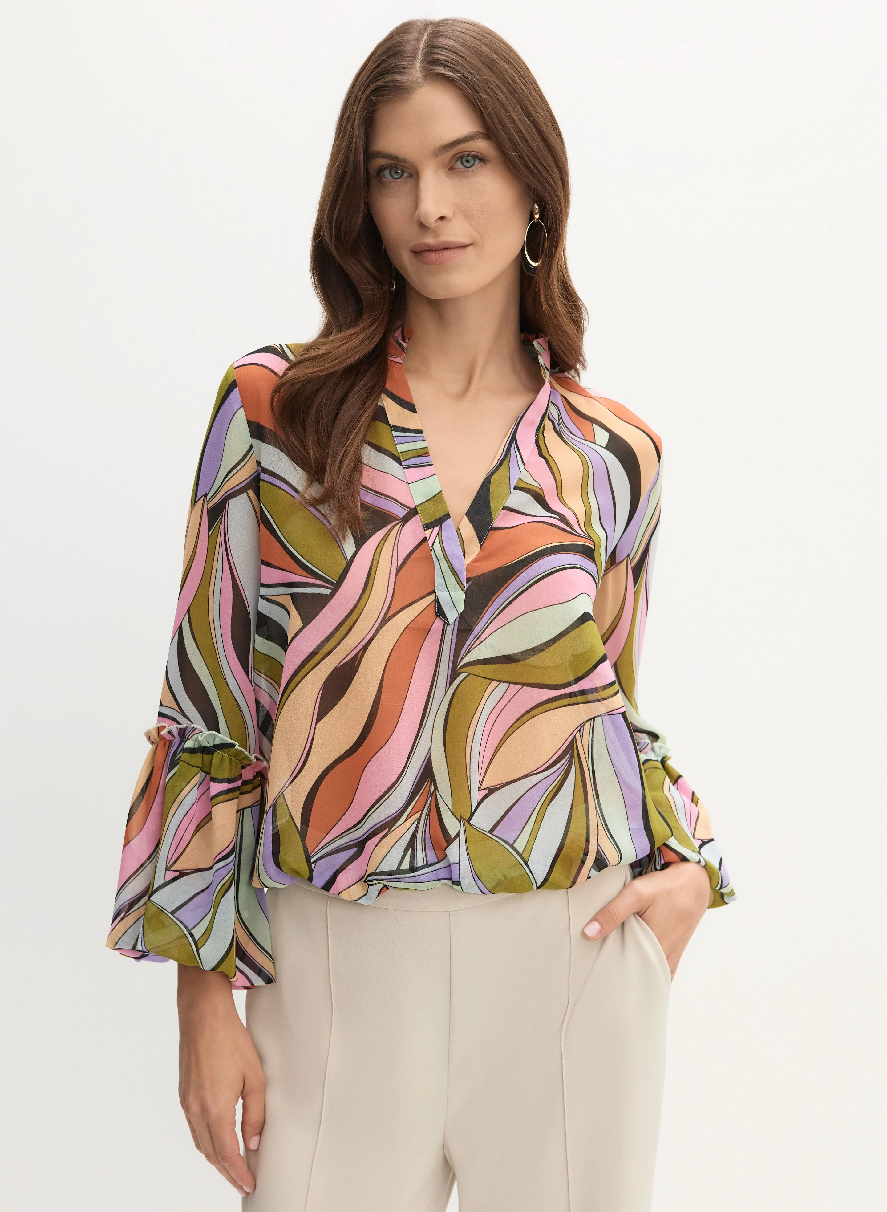Leaf Print Chiffon Blouse sold by Melanie Lyne product image thumbnail 5
