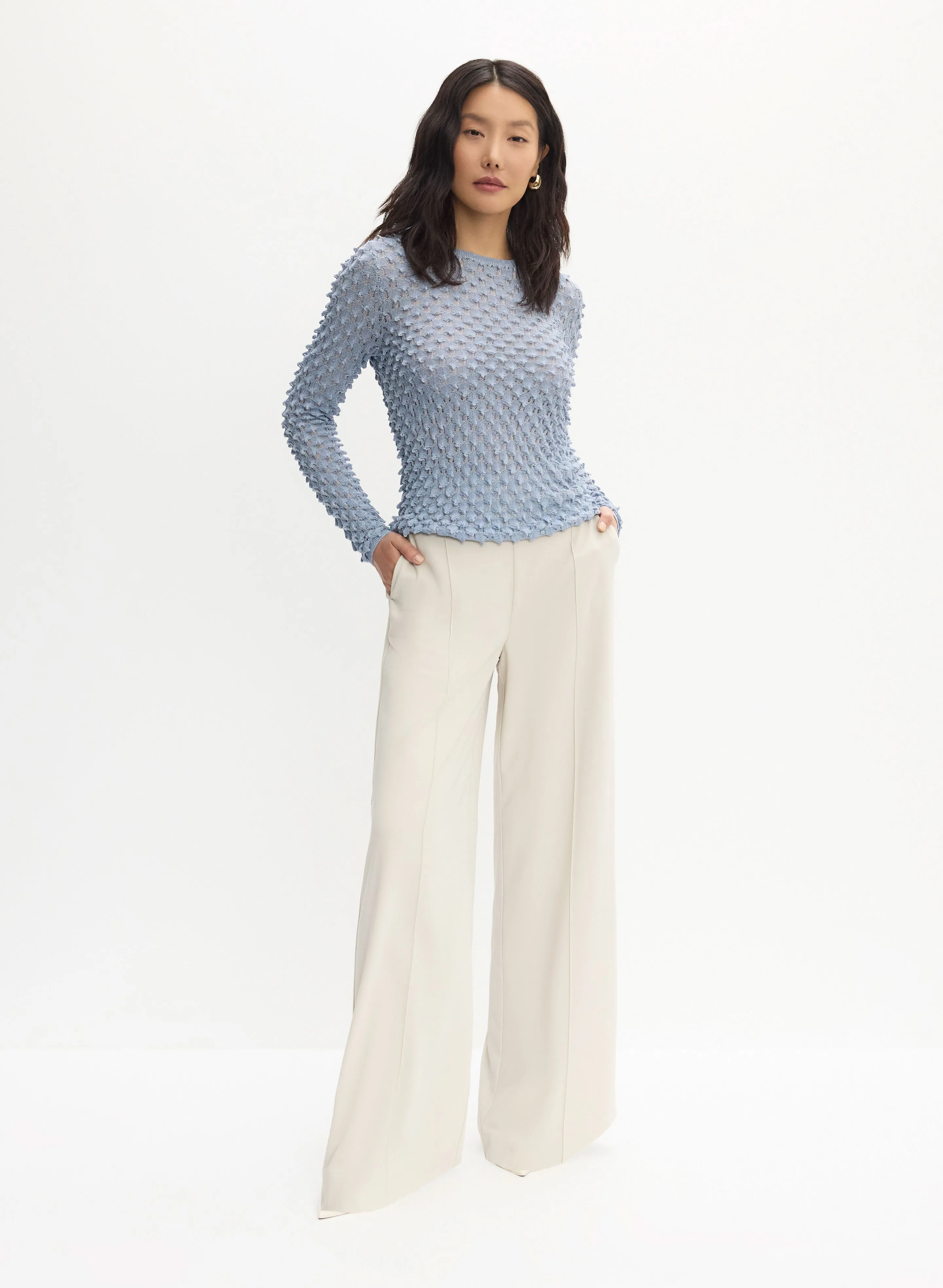Bubble Knit Detail Sweater & Wide Leg Pintuck Pants sold by Melanie Lyne