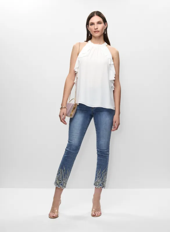 Ruffle Detail Blouse & Embroidered Straight Leg Jeans sold by Melanie Lyne