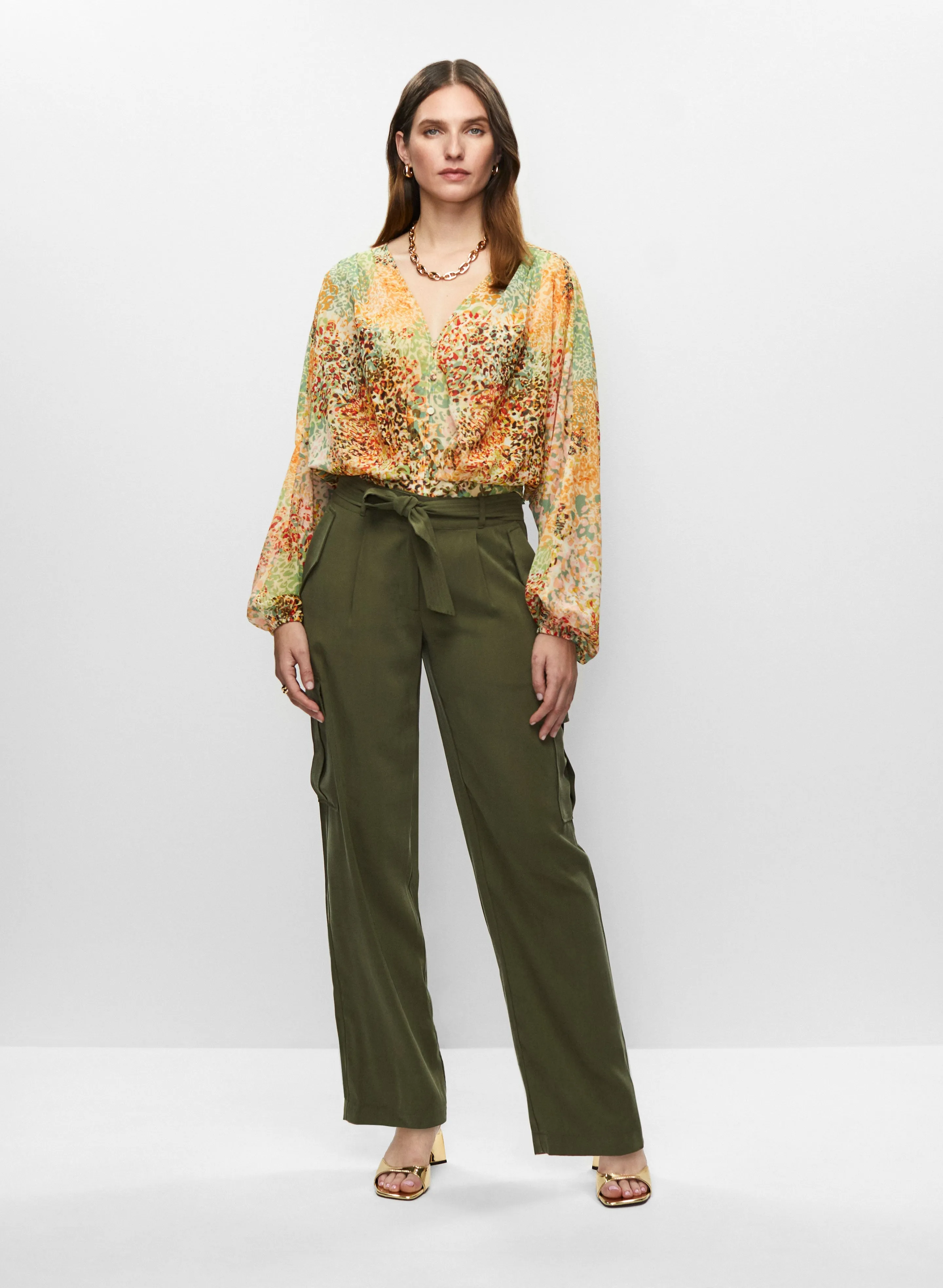 Printed Chiffon Top & Cargo Pants sold by Melanie Lyne