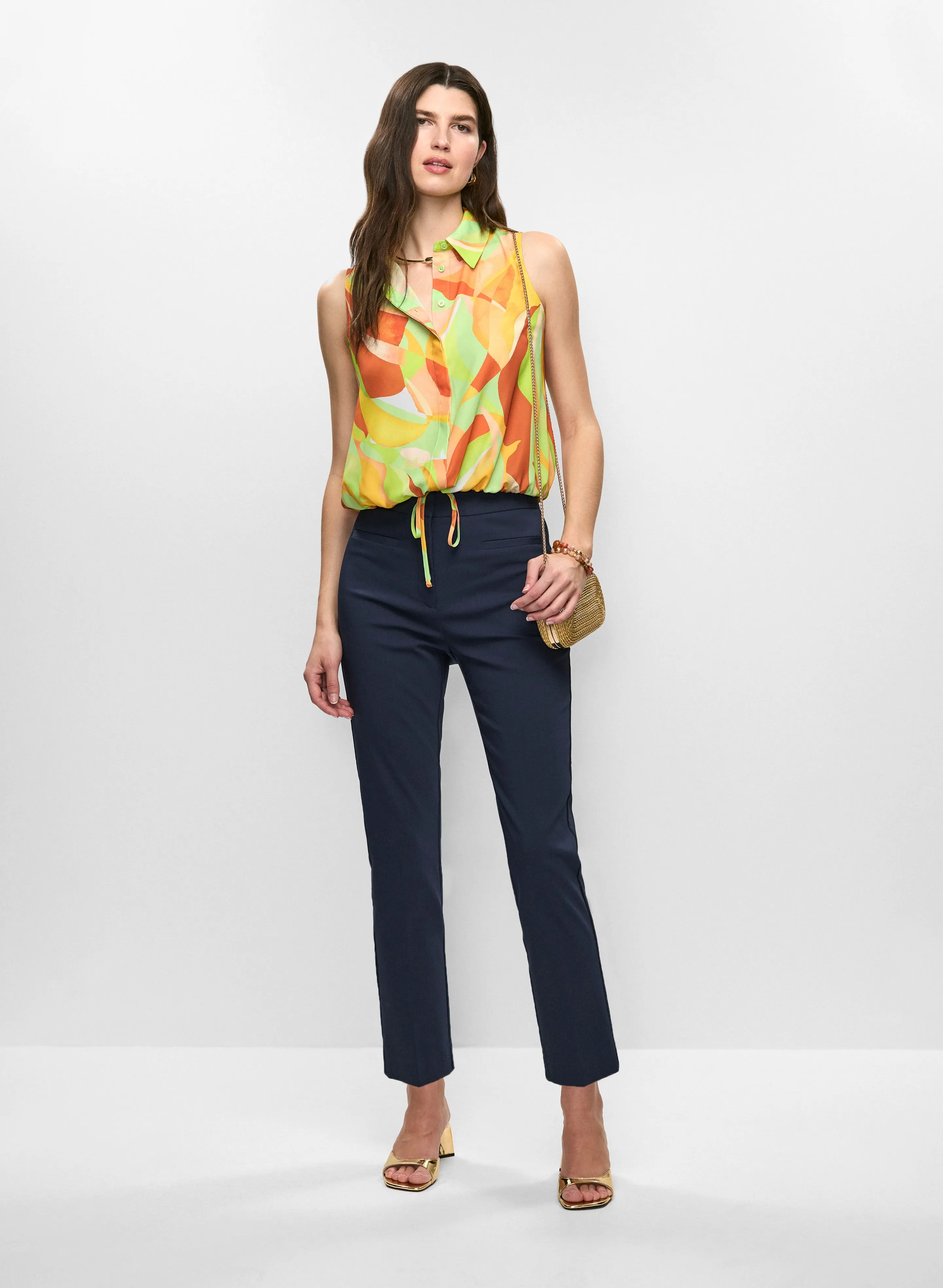Abstract-Print Sleeveless Blouse & Patch Pocket Slim Leg Pants sold by Melanie Lyne