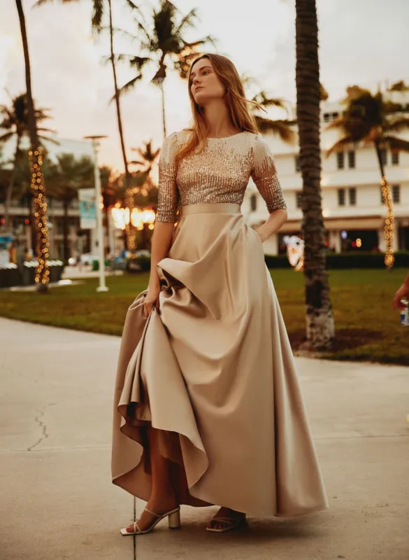Sequin Bodice & Satin Skirt Gown made by Melanie Lyne