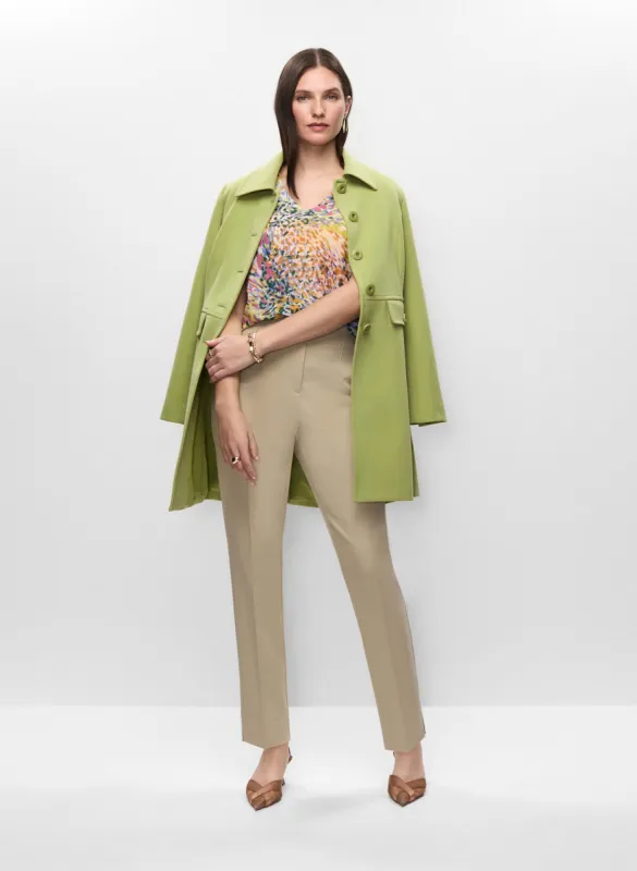 Tricotine Trench, Abstract Blouse & Slim Leg Pants sold by Melanie Lyne