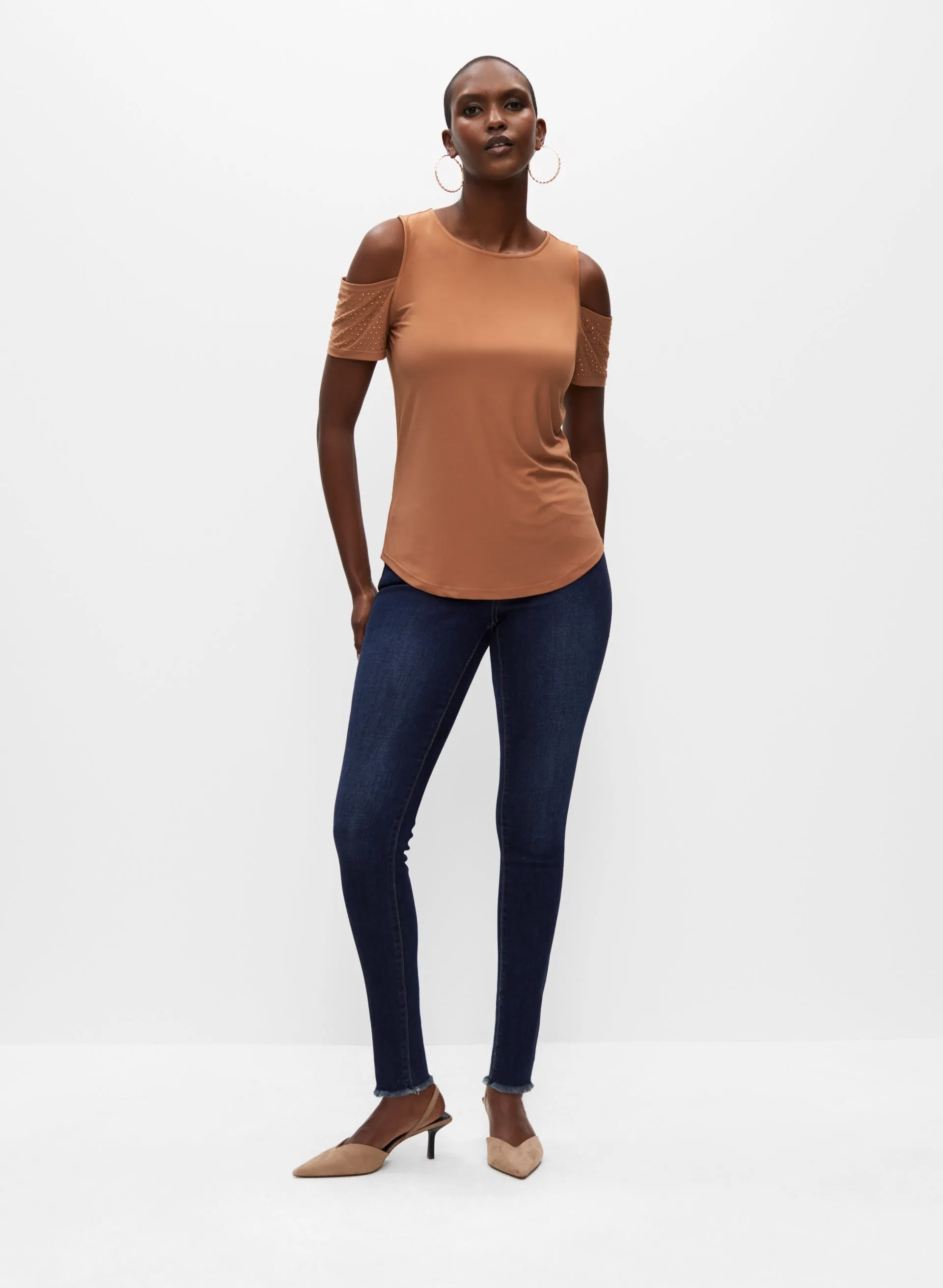 Rhinestone Detail Cold Shoulder Top sold by Melanie Lyne