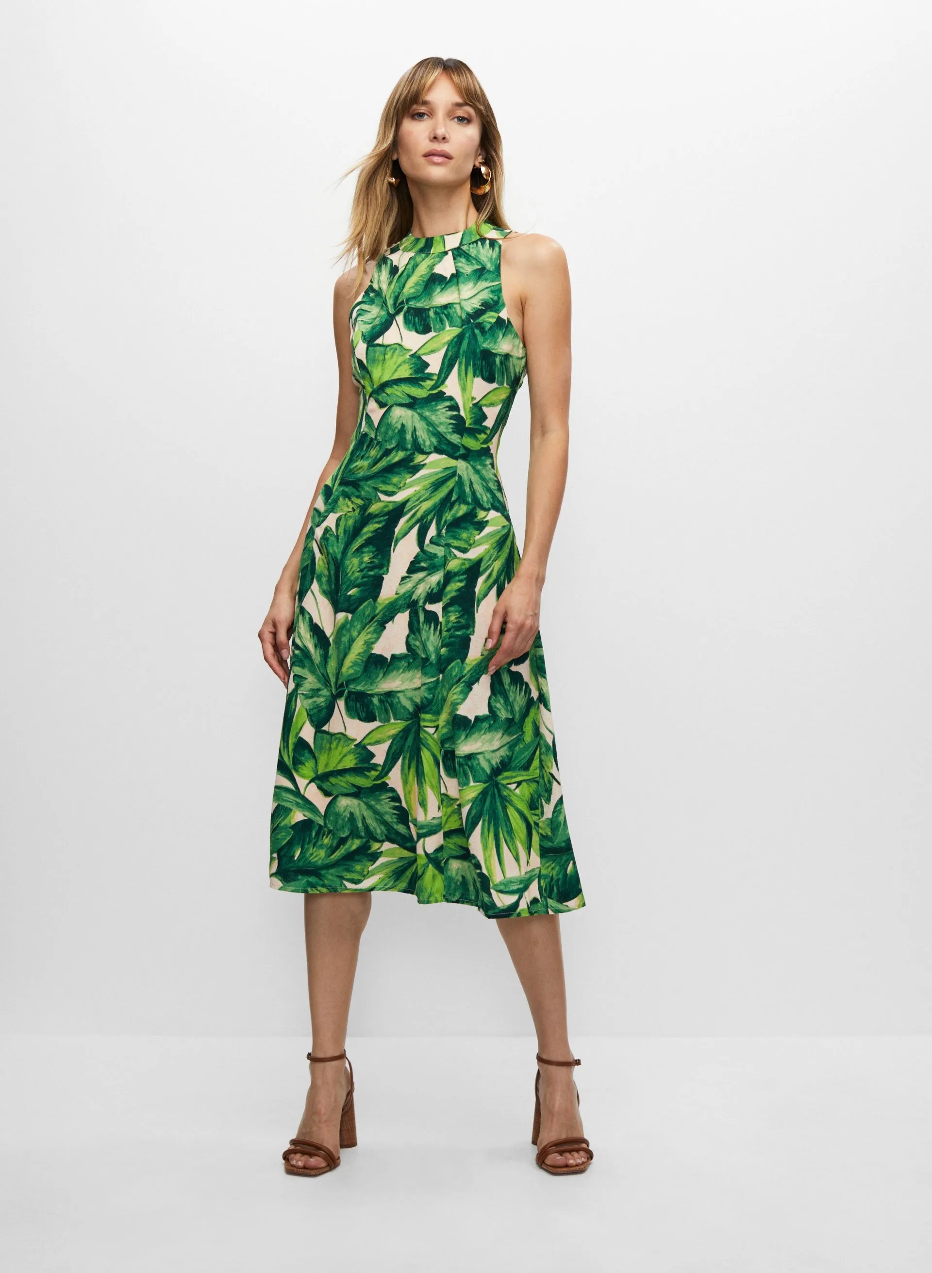 Leaf Print Halter Midi Dress sold by Melanie Lyne
