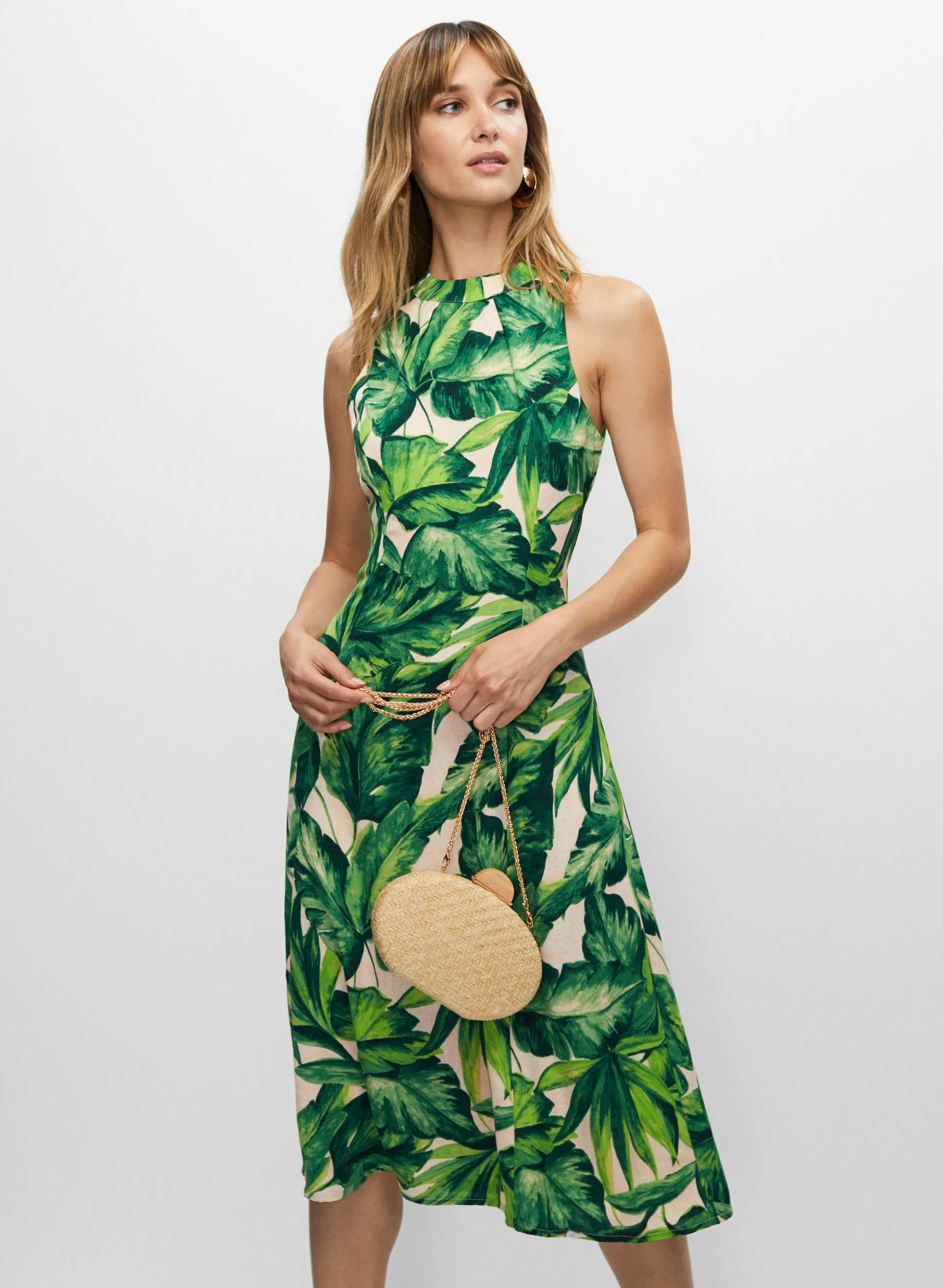 Leaf Print Halter Midi Dress sold by Melanie Lyne product image thumbnail 5