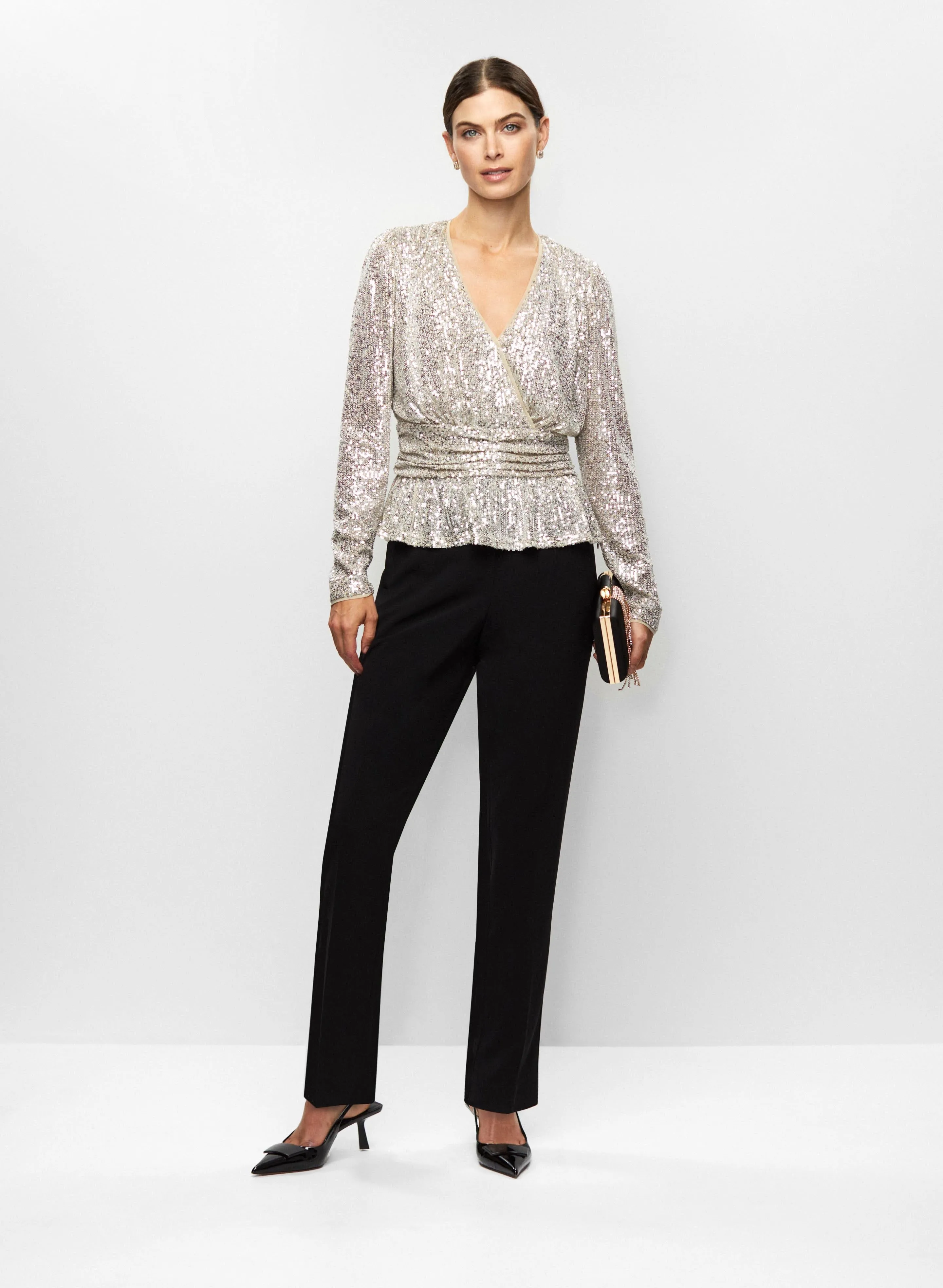 Sequin Peplum Top & Tuxedo Pants sold by Melanie Lyne