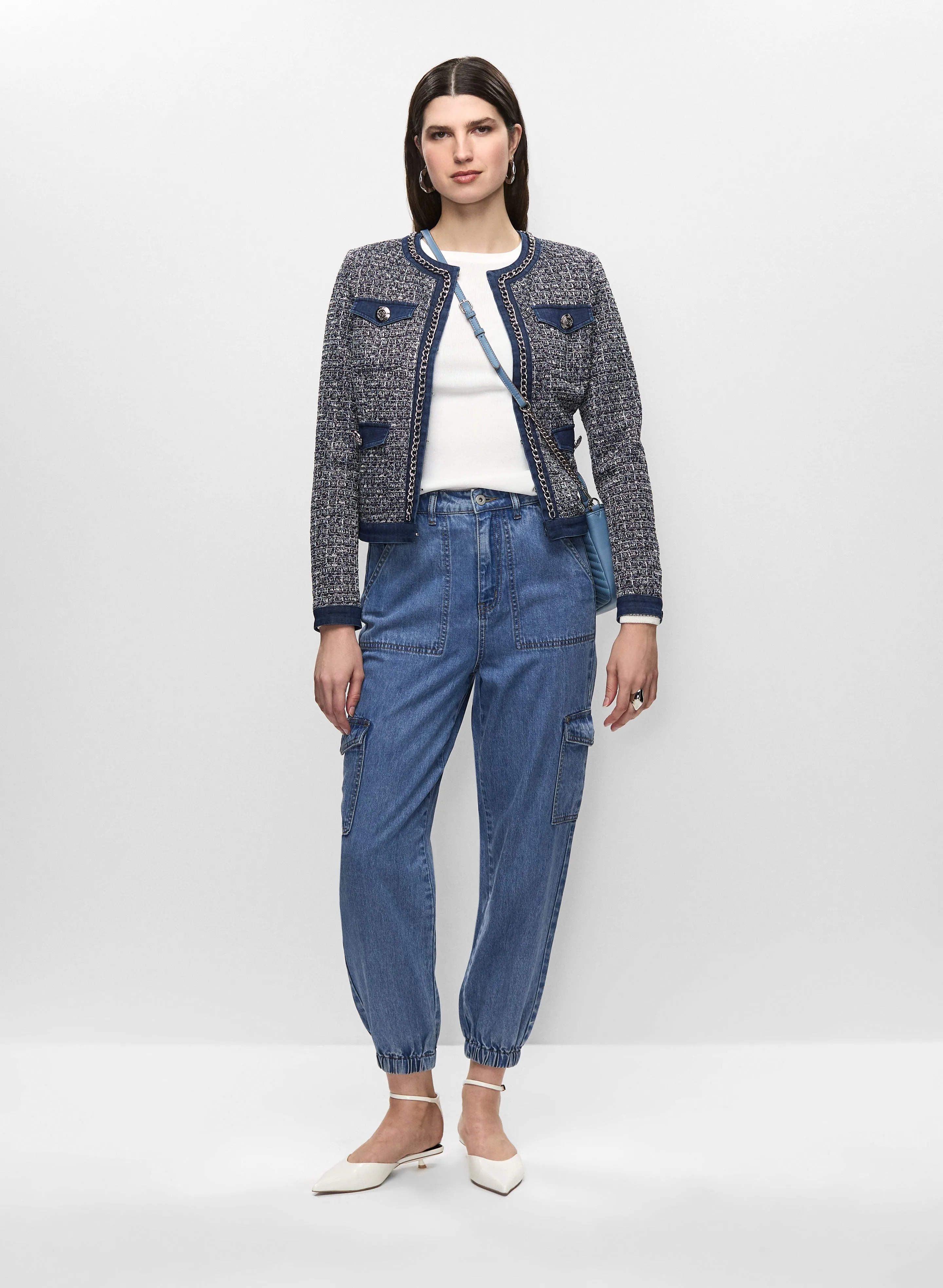 Denim Trim Bouclé Jacket & Cargo Jeans sold by Melanie Lyne