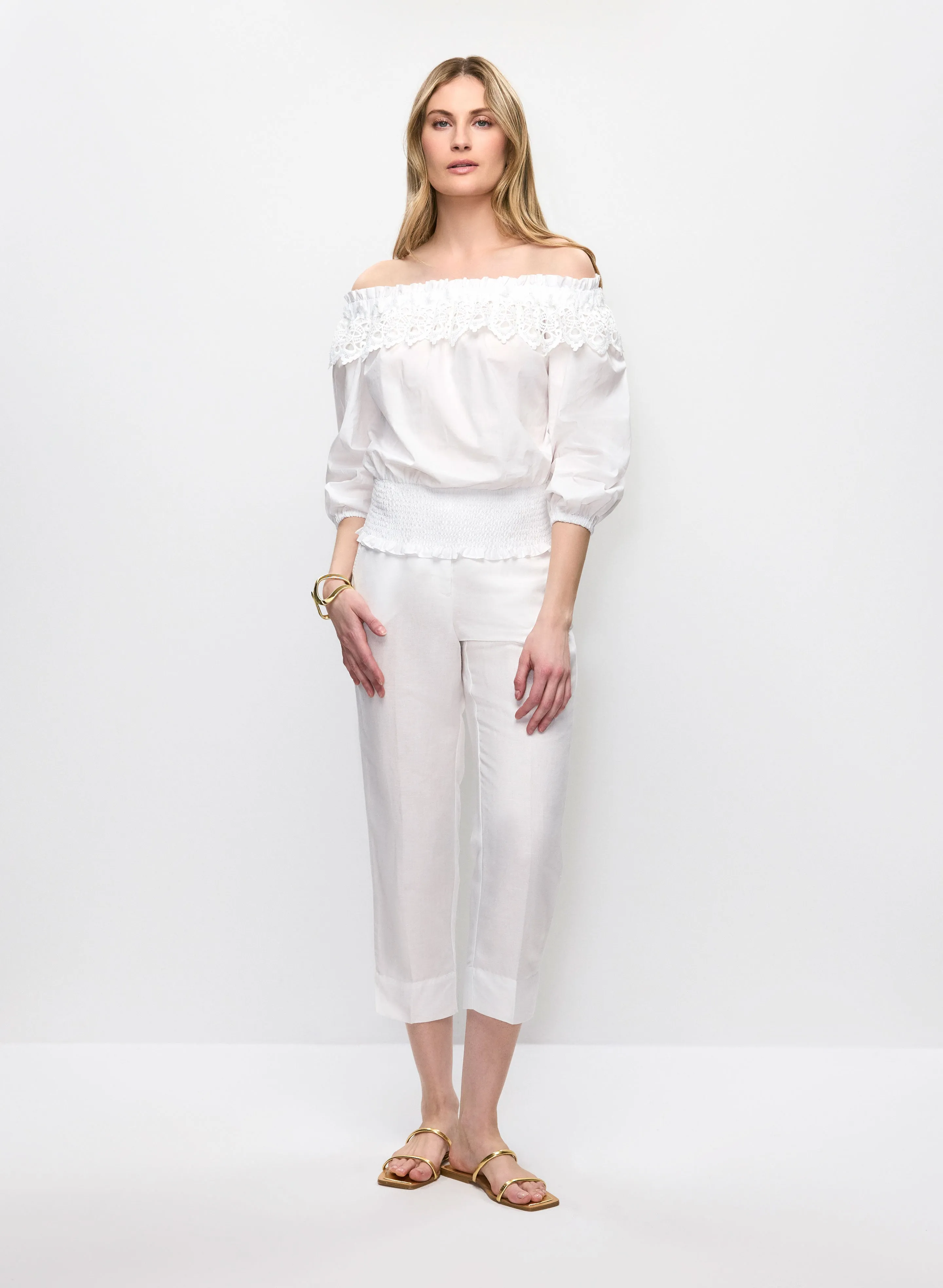 Off-the-Shoulder Blouse & Linen Capri Pants sold by Melanie Lyne