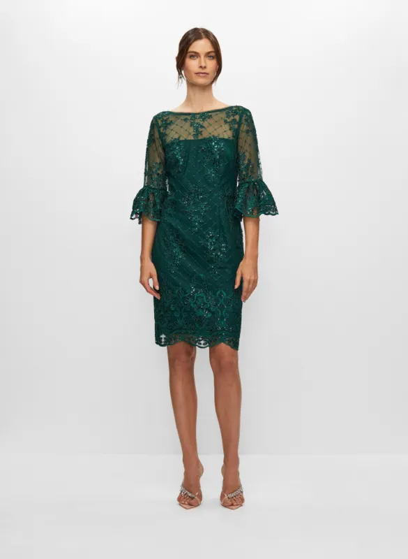 Adrianna Papell - Embroidered Lace Ruffle Sleeve Dress sold by Melanie Lyne