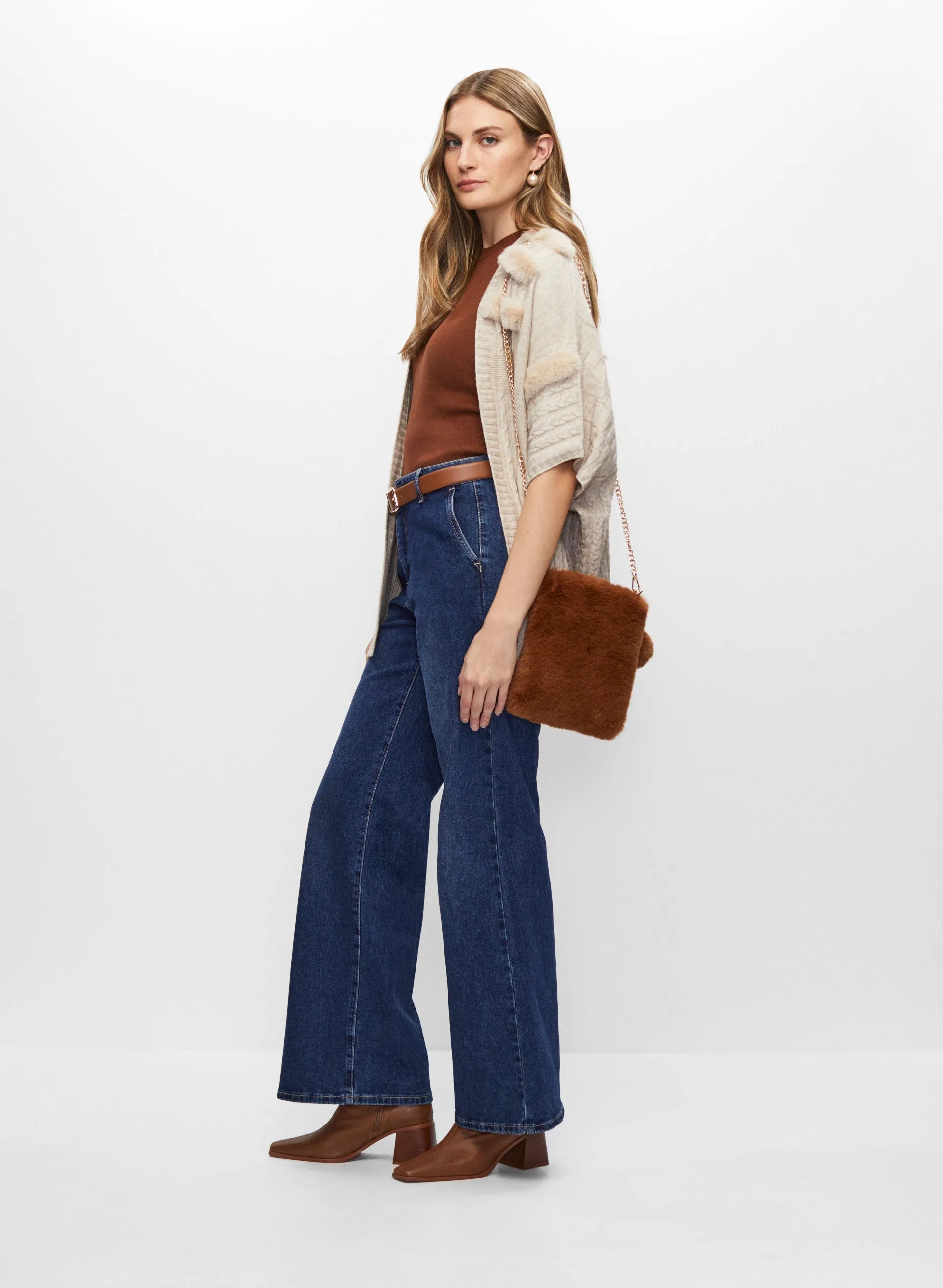 Joseph Ribkoff - Faux Fur Detail Mixed Knit Cardigan sold by Melanie Lyne product image thumbnail 5