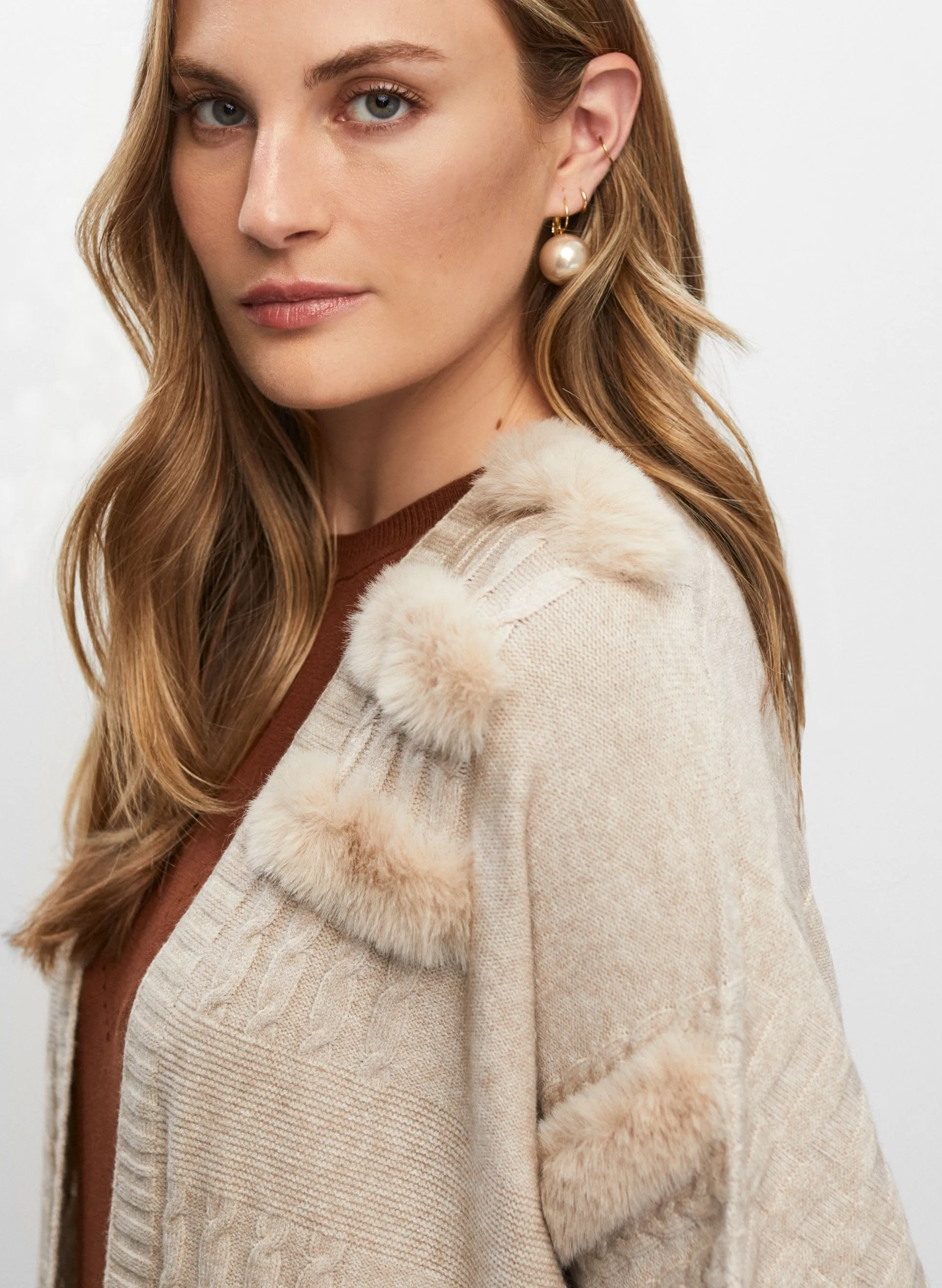 Joseph Ribkoff - Faux Fur Detail Mixed Knit Cardigan sold by Melanie Lyne product image thumbnail 2