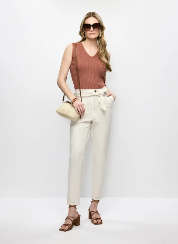 Metallic Knit Tank Top & Tie Waist Denim Pants sold by Melanie Lyne