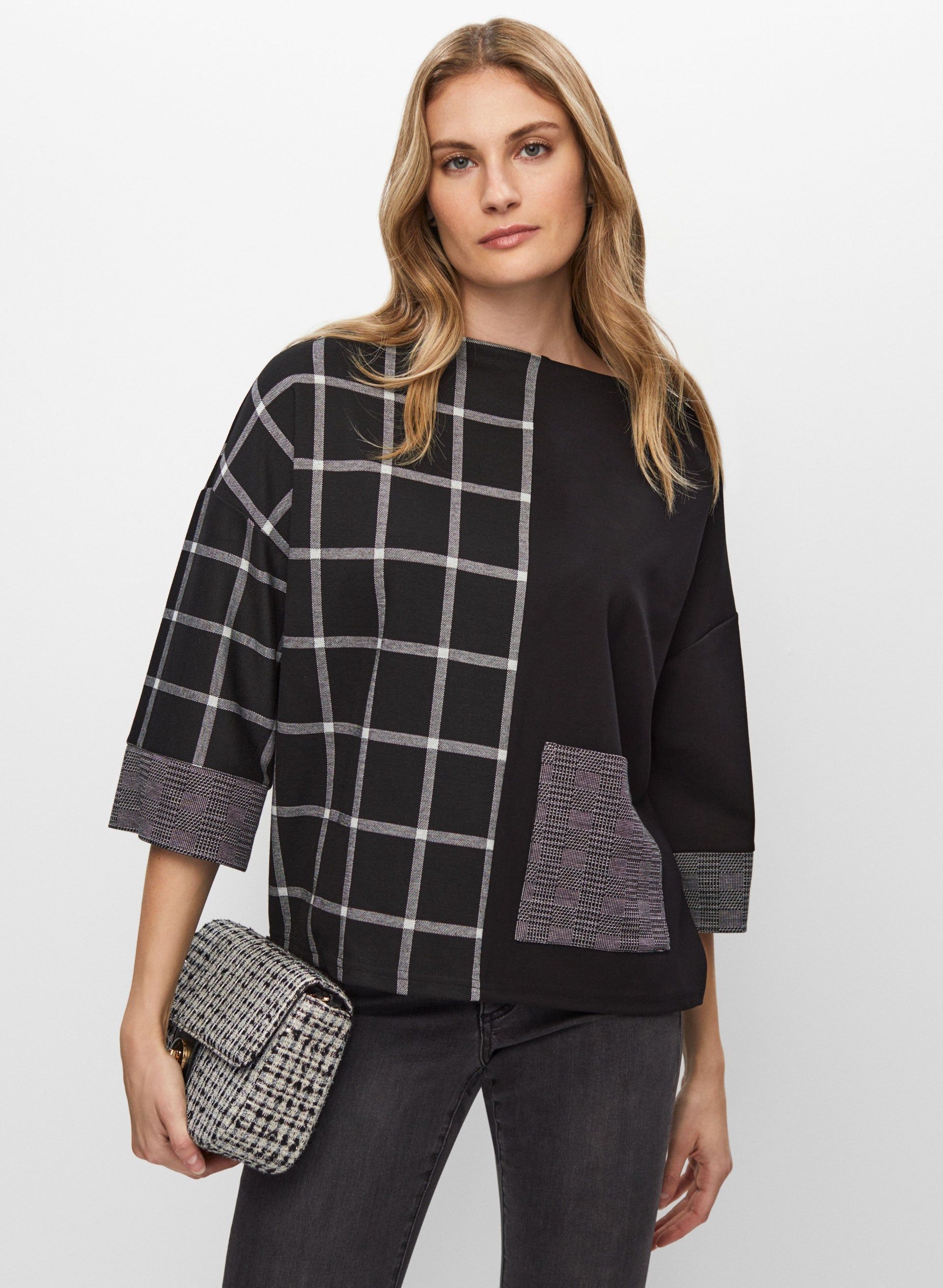 Joseph Ribkoff - Mixed Grid Motif Sweater sold by Melanie Lyne