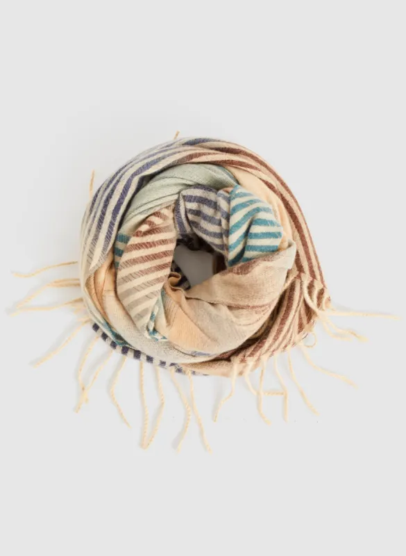 Diagonal Stripe Print Fringe Scarf sold by Melanie Lyne