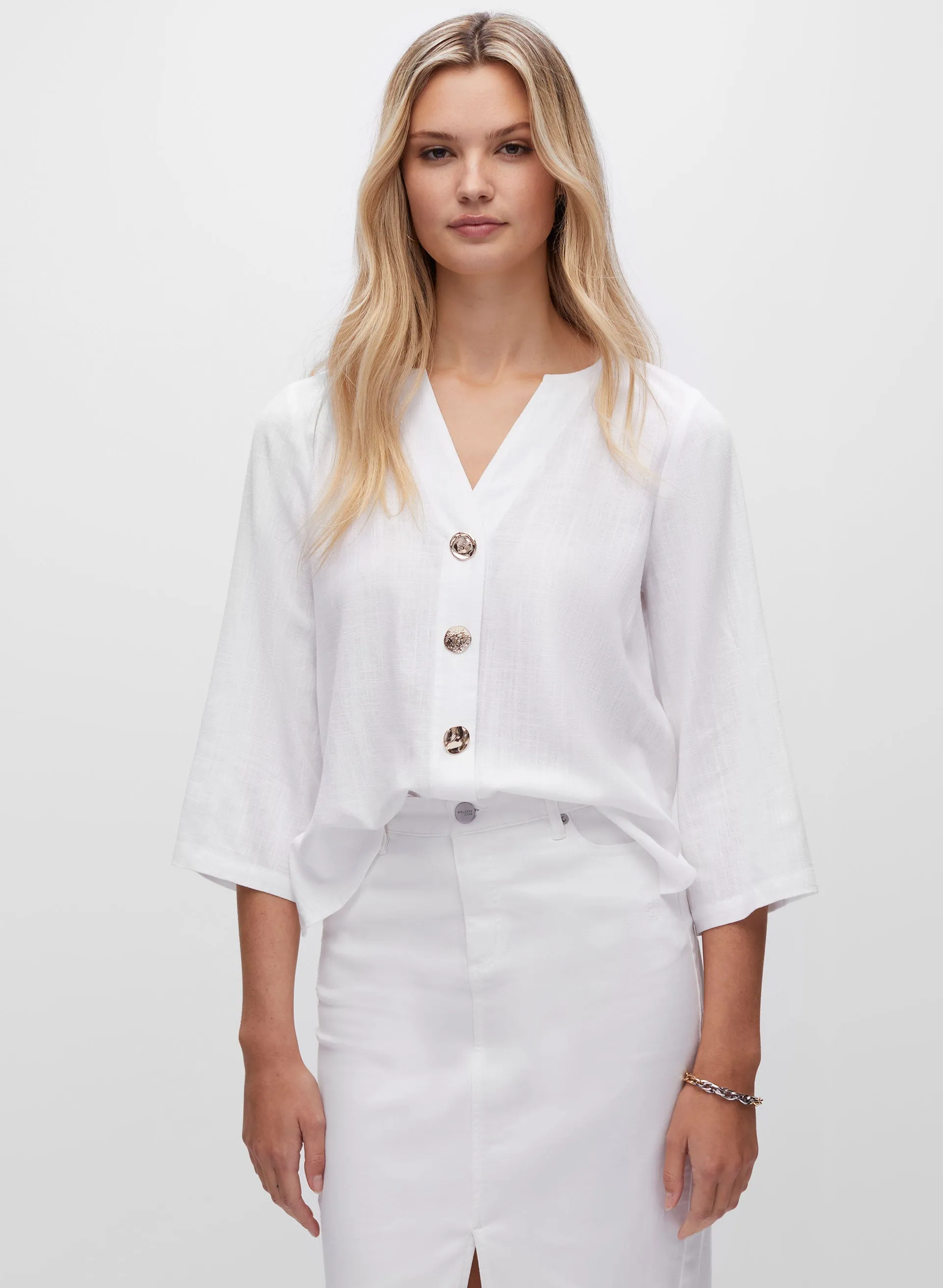 3/4 Sleeve Button Detail Top sold by Melanie Lyne