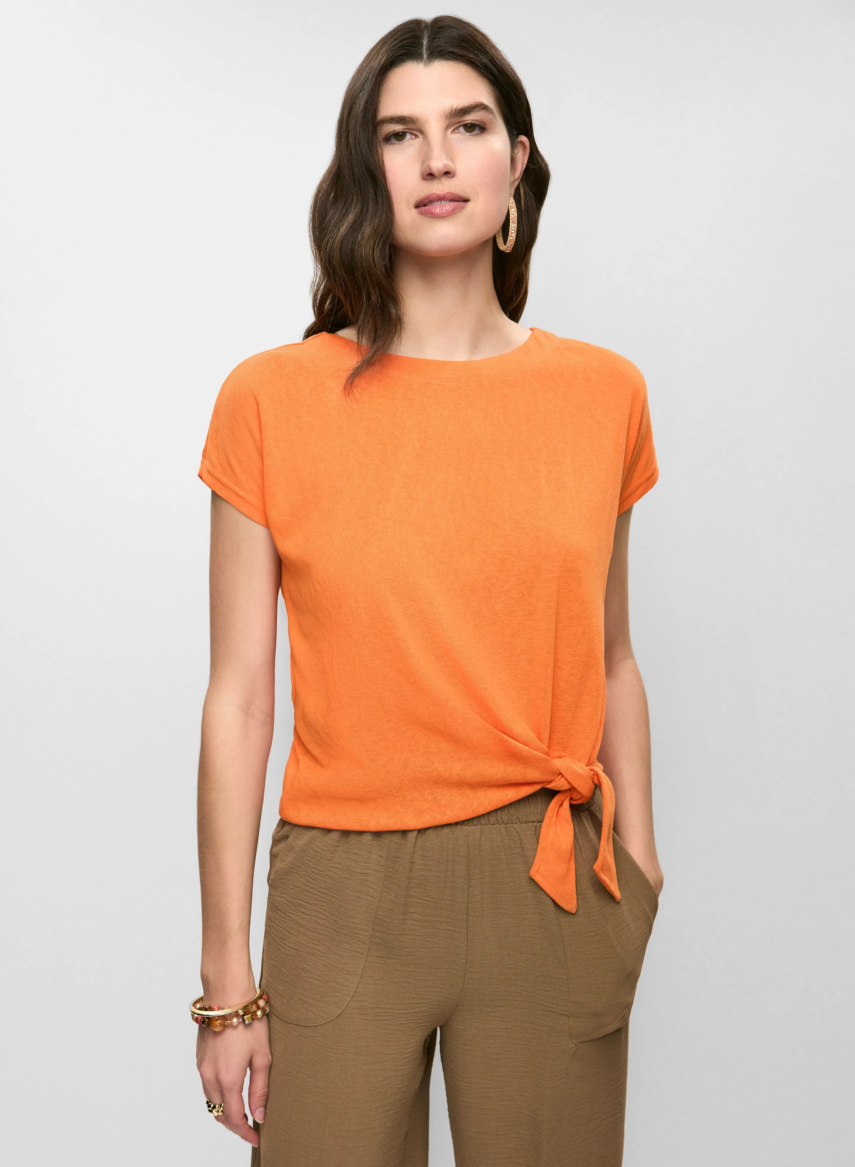 Linen-Blend Tie Hem T-Shirt sold by Melanie Lyne product image thumbnail 5