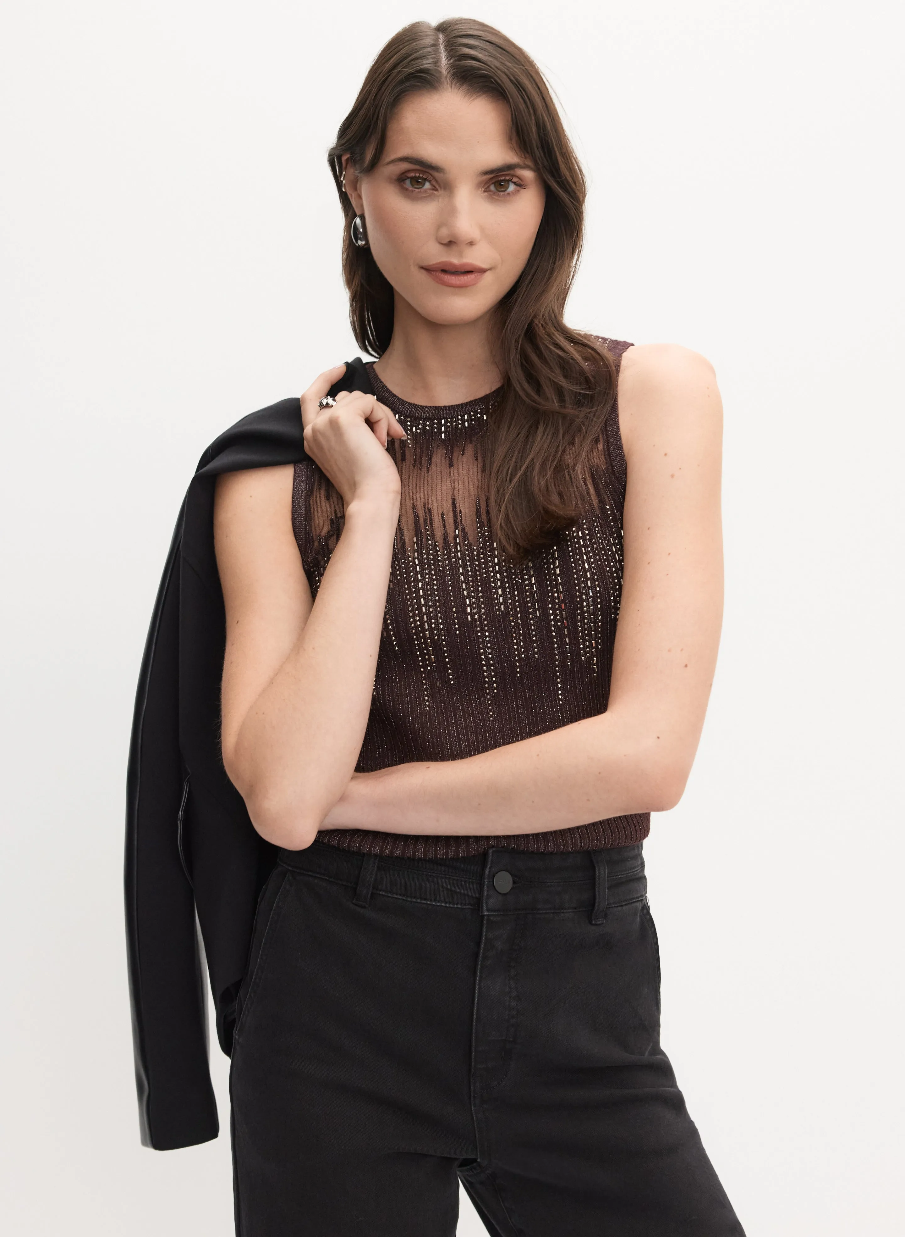 Rhinestone Sheer Detail Tank Top sold by Melanie Lyne