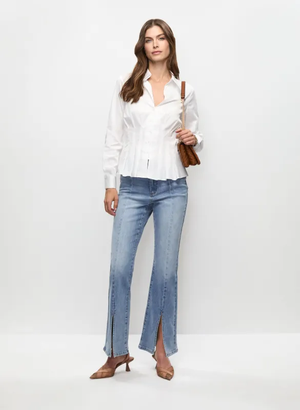 Corset Pintuck Blouse & Flare Leg Front Slit Jeans sold by Melanie Lyne