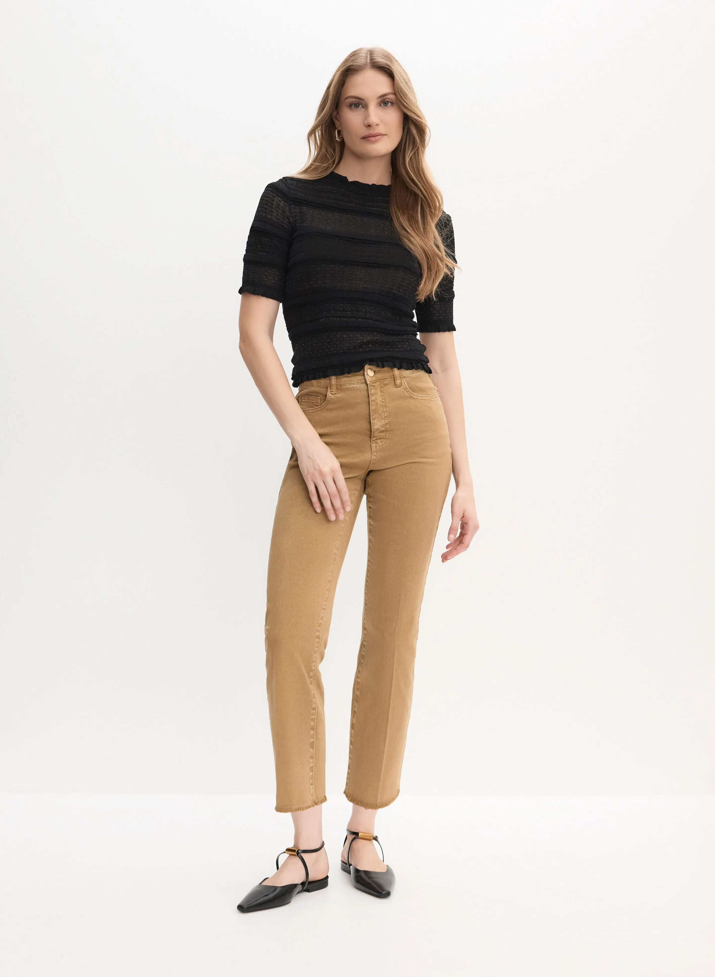 Ruffle Knit Pullover & Straight Leg Jeans sold by Melanie Lyne