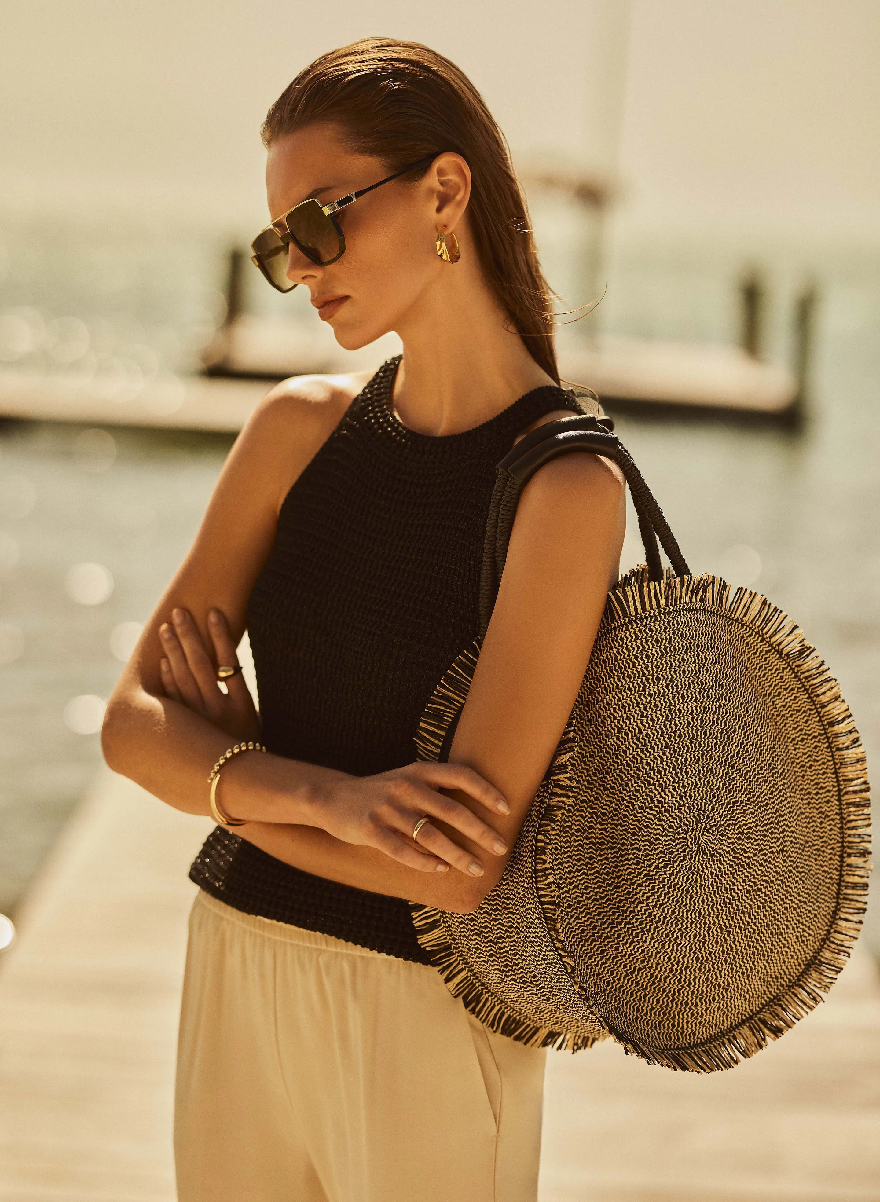 Fringed Round Straw Bag sold by Melanie Lyne product image thumbnail 3