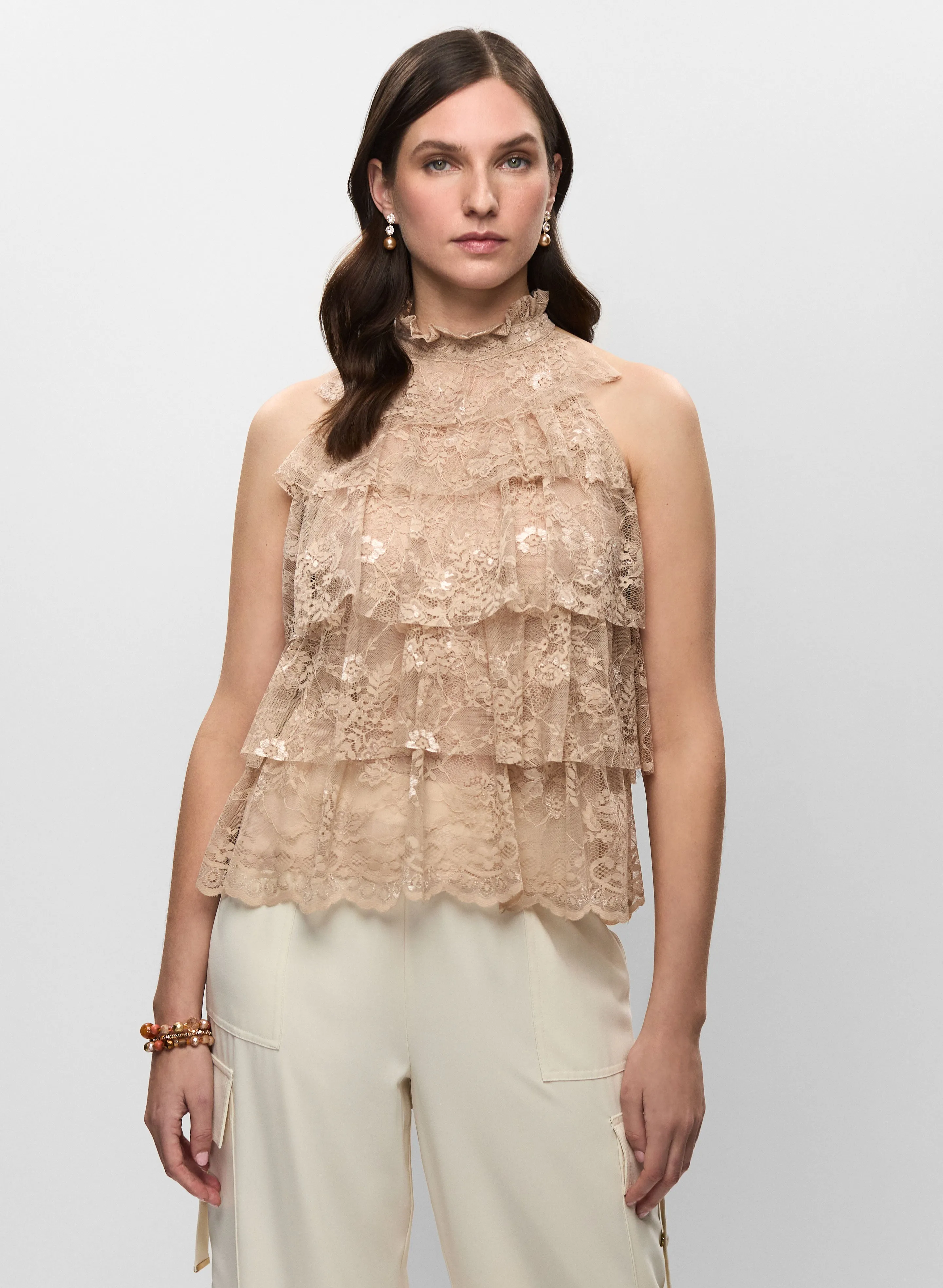 High-Neck Tiered Lace Top sold by Melanie Lyne