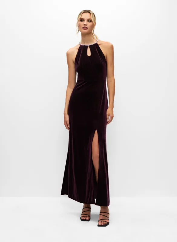 Stretch Velvet Crystal Halter Dress sold by Melanie Lyne