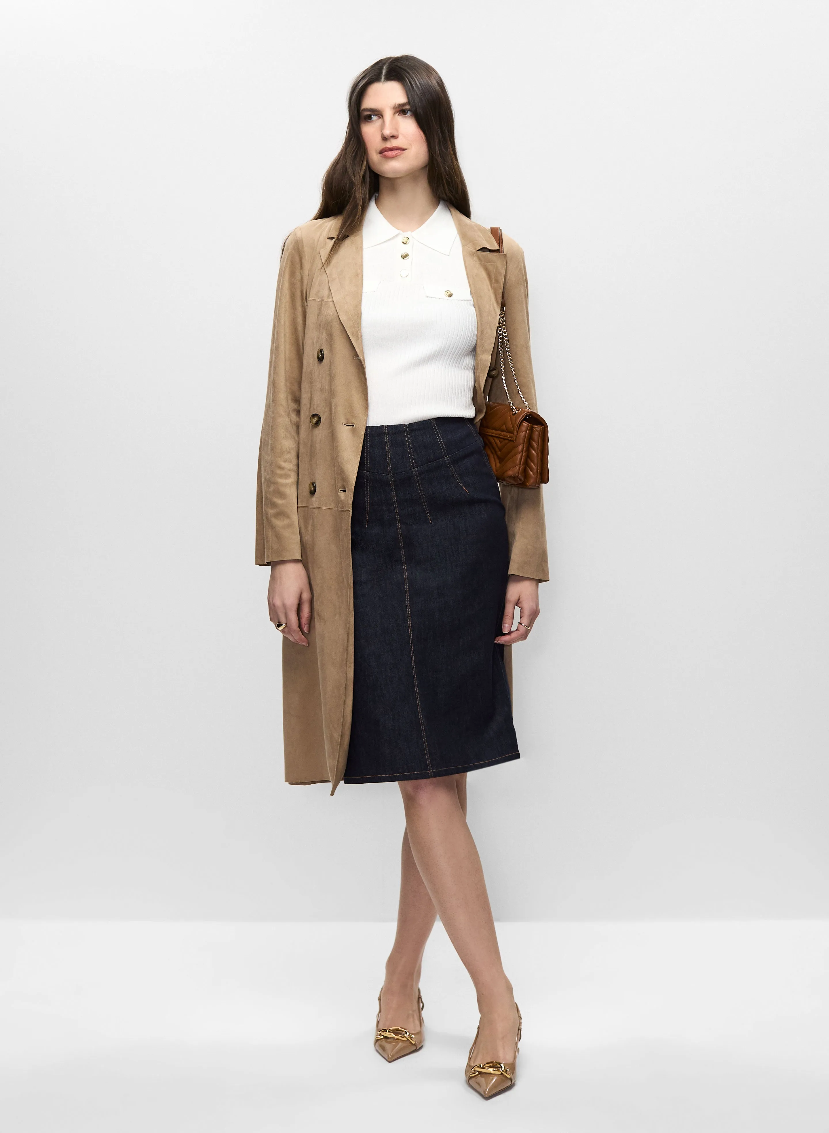 Faux Suede Trench & Denim Pencil Skirt sold by Melanie Lyne
