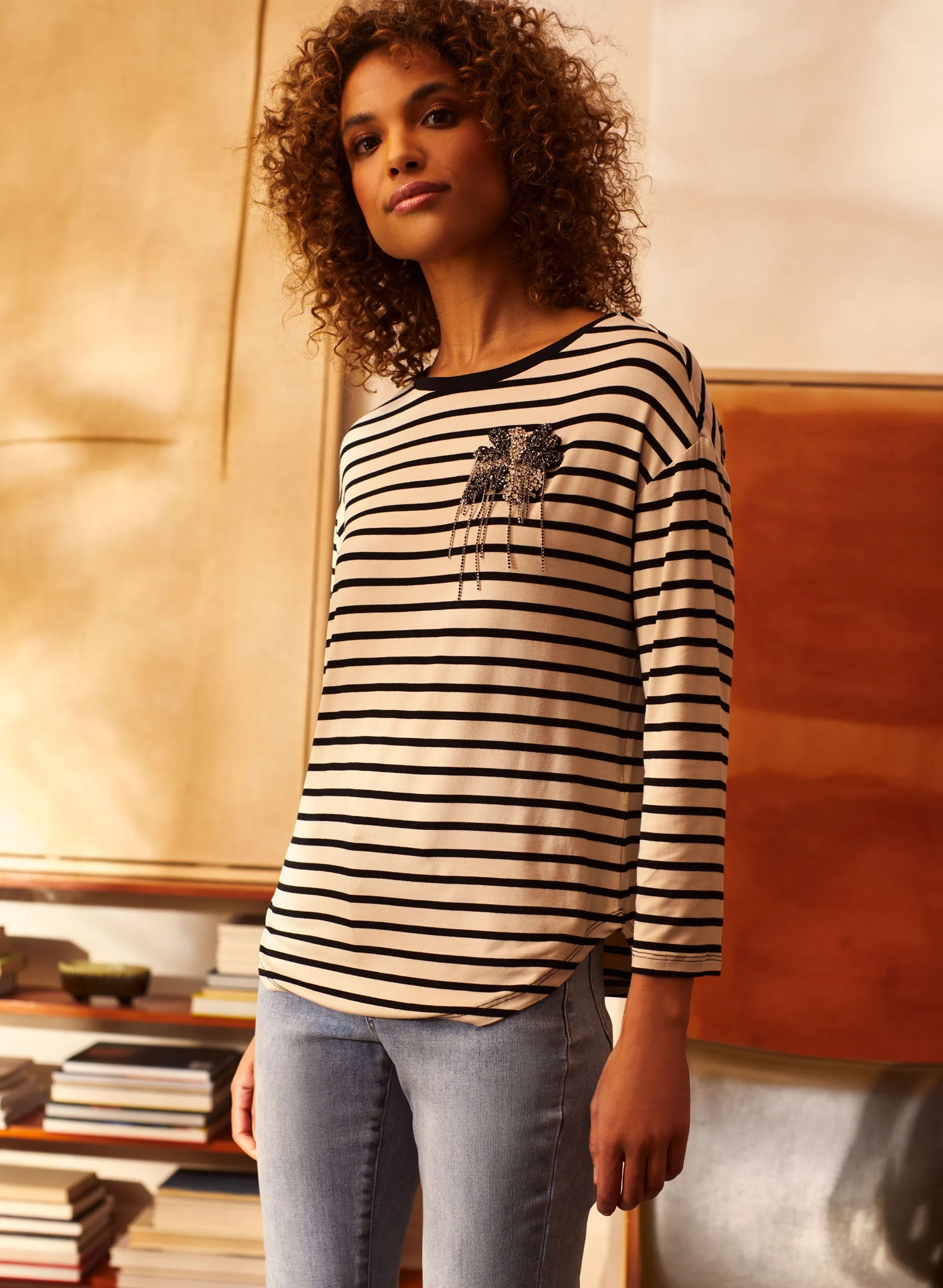 Brooch Appliqué Stripe Print Tee sold by Melanie Lyne product image thumbnail 3