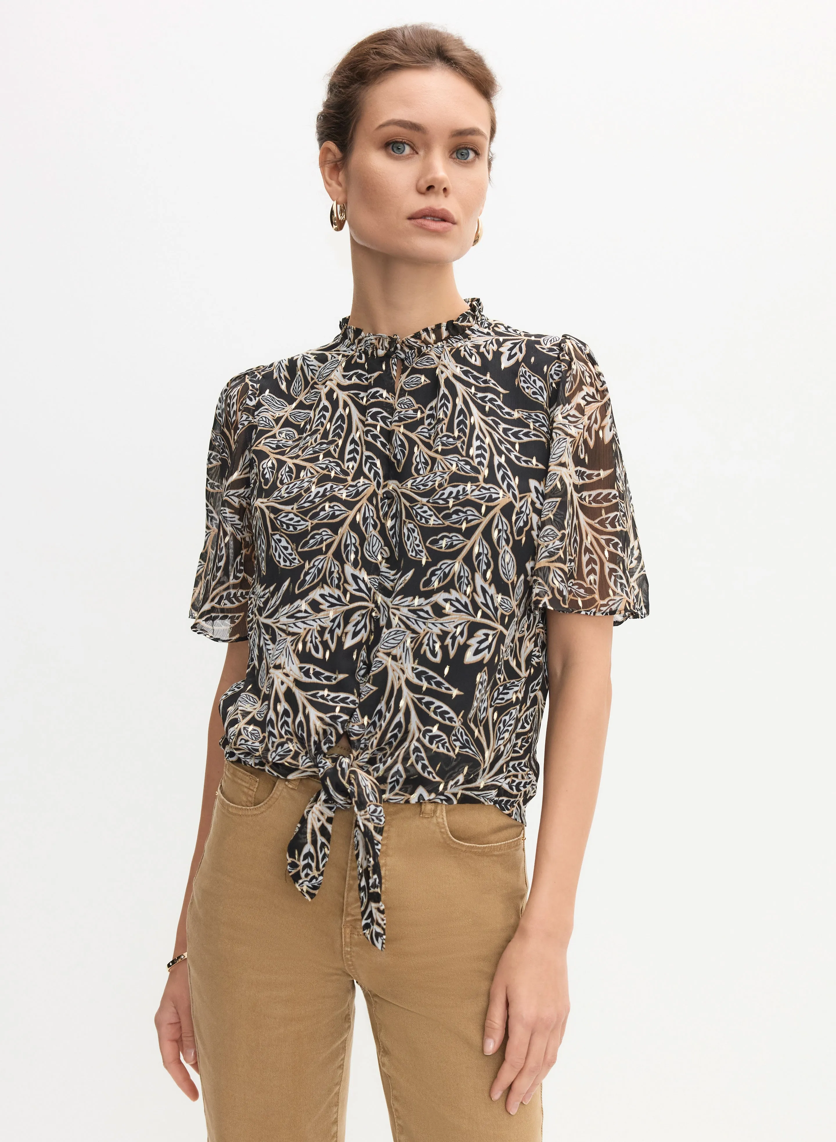 Leaf Print Tie Waist Blouse sold by Melanie Lyne product image thumbnail 5