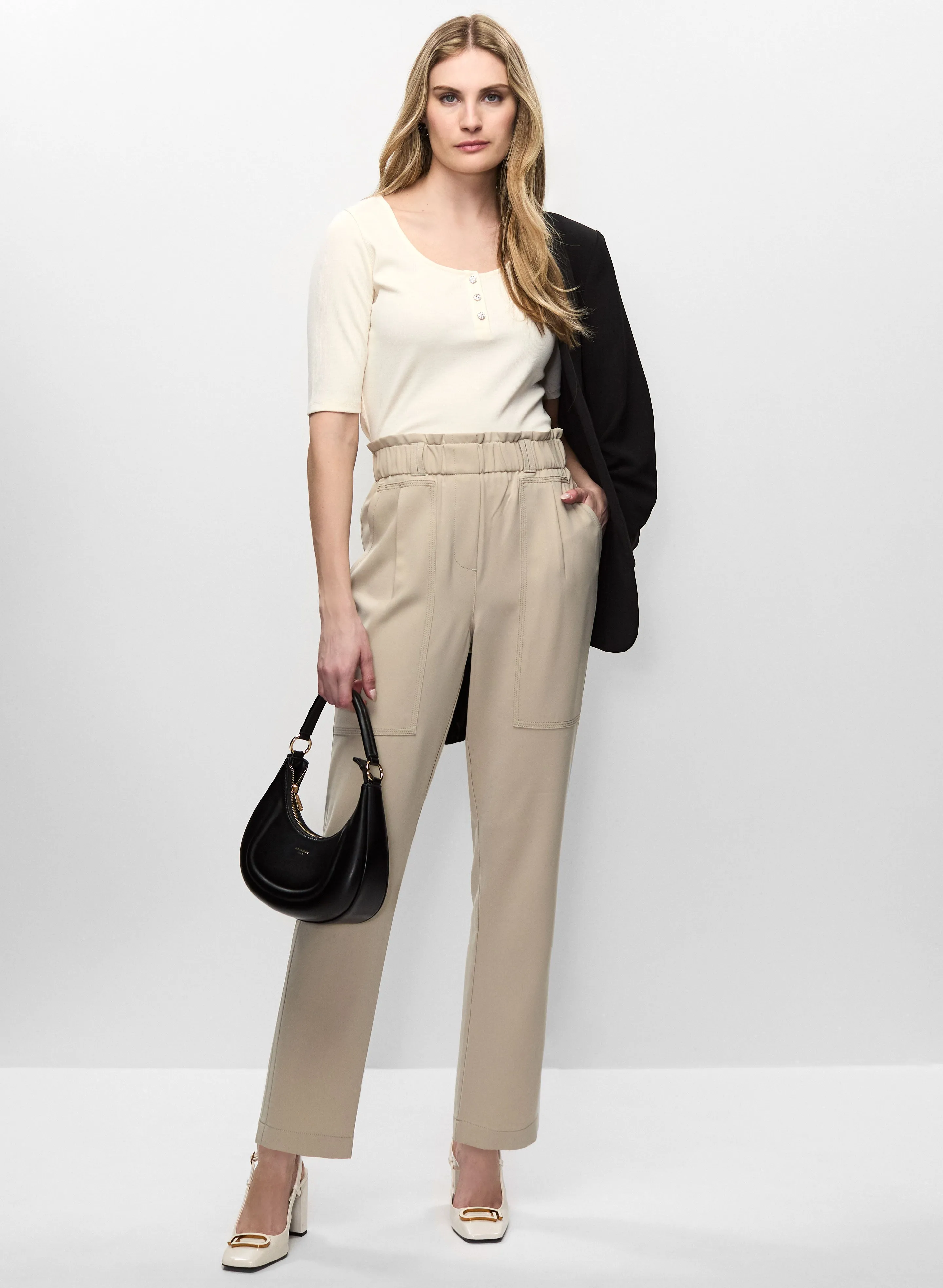 Roll-Up Sleeve Jacket, Scoop Neck Tee & Ruffle Waist Pull-On Pants sold by Melanie Lyne