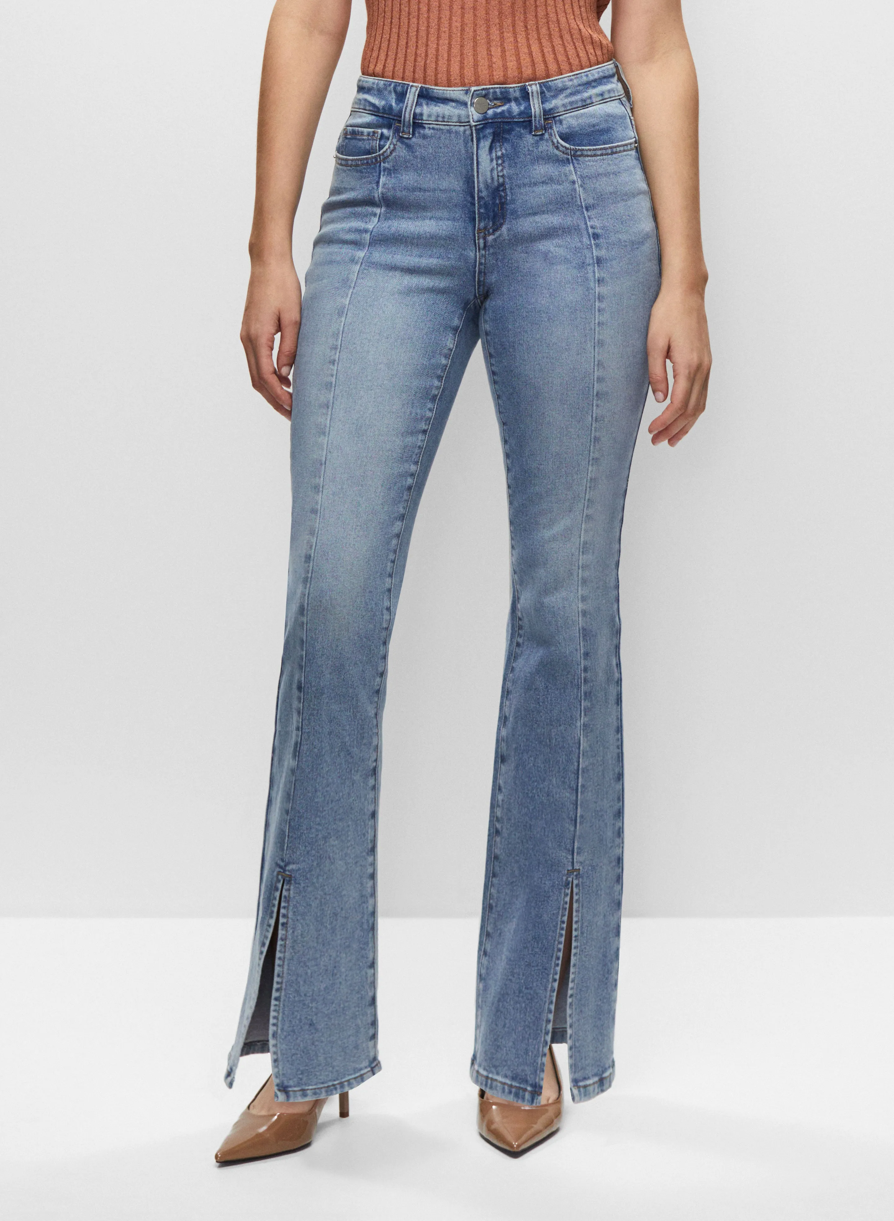 Flare Leg Front Slit Jeans sold by Melanie Lyne