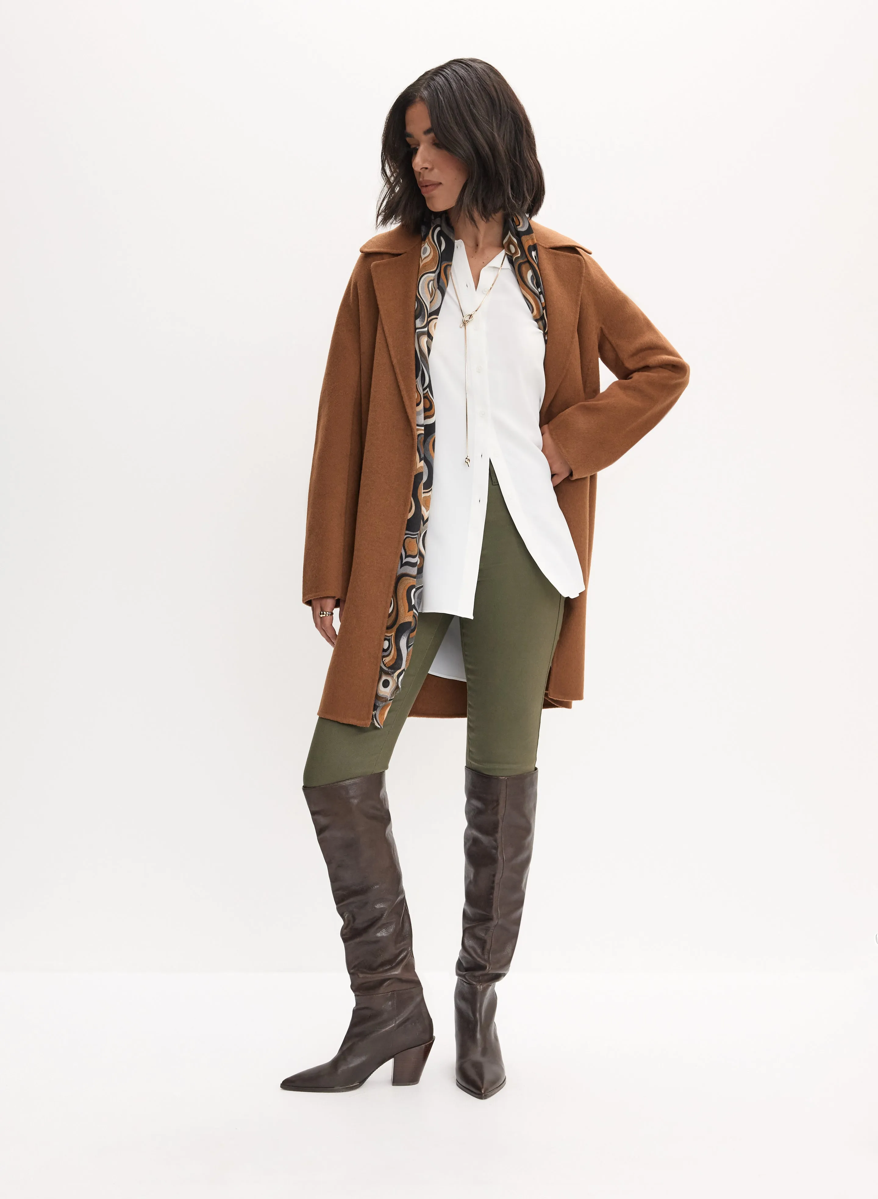 Wool-Blend Coat & Coated Jeans sold by Melanie Lyne