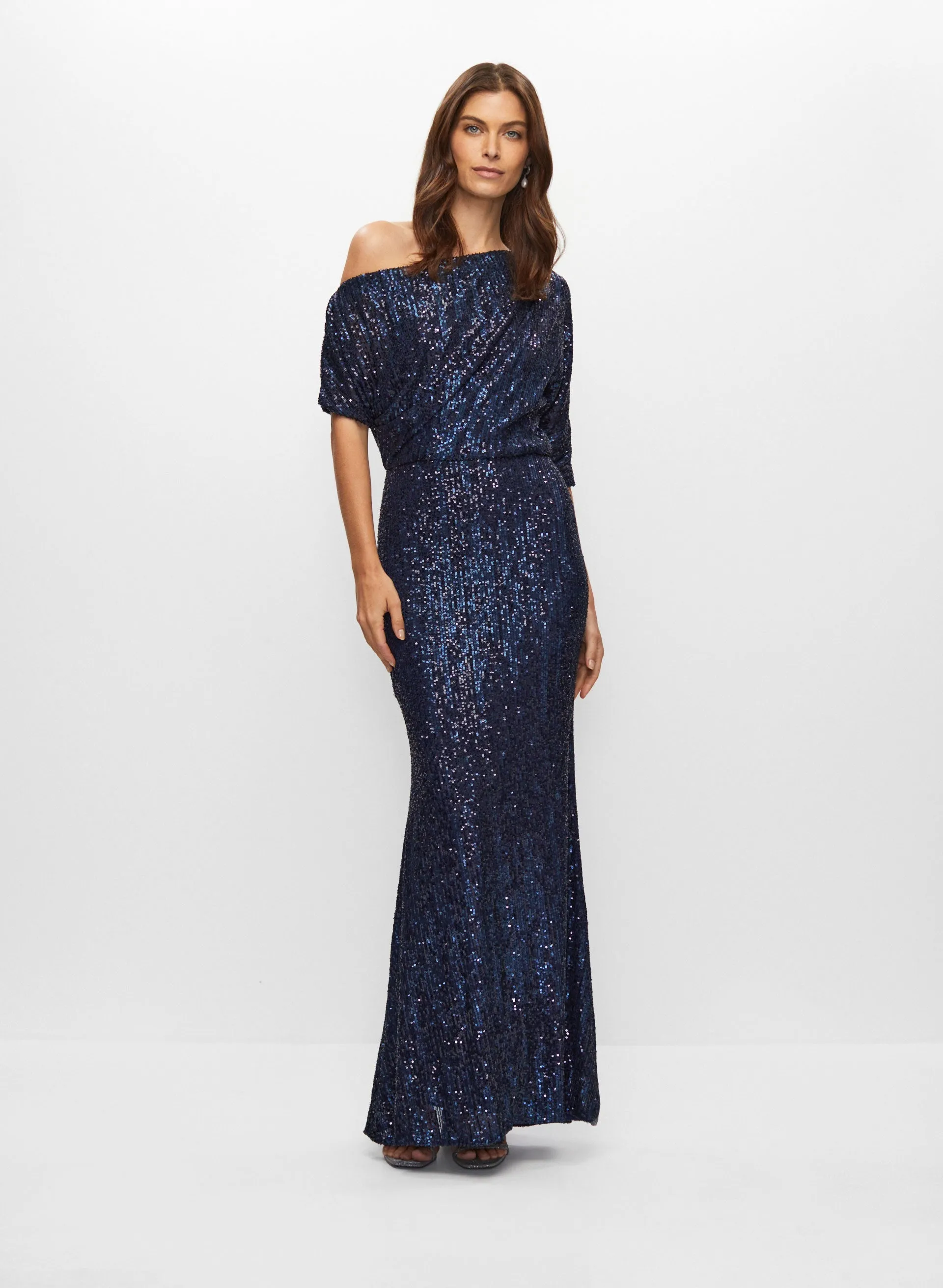Off-Shoulder Sequin Gown sold by Melanie Lyne