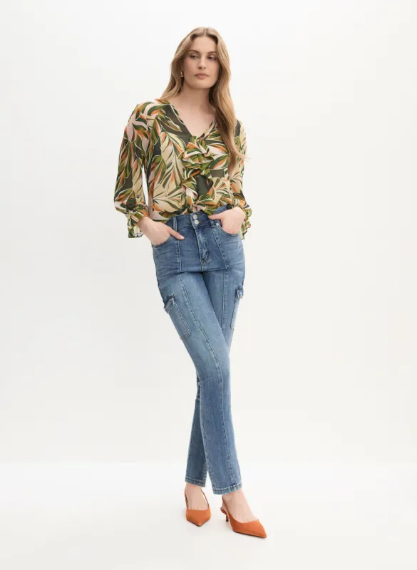 Ruffle Front Blouse & Slim Leg Cargo Jeans sold by Melanie Lyne