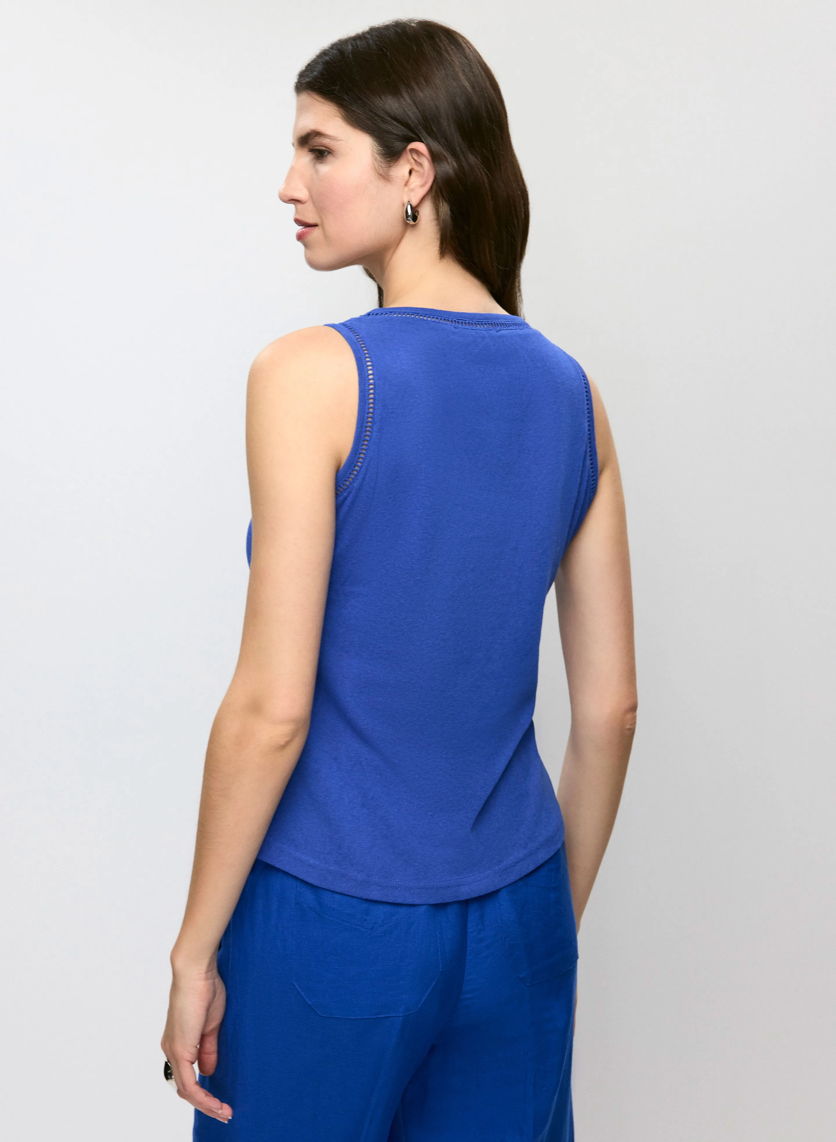 Embroidered Linen-Blend Tank Top sold by Melanie Lyne product image thumbnail 4