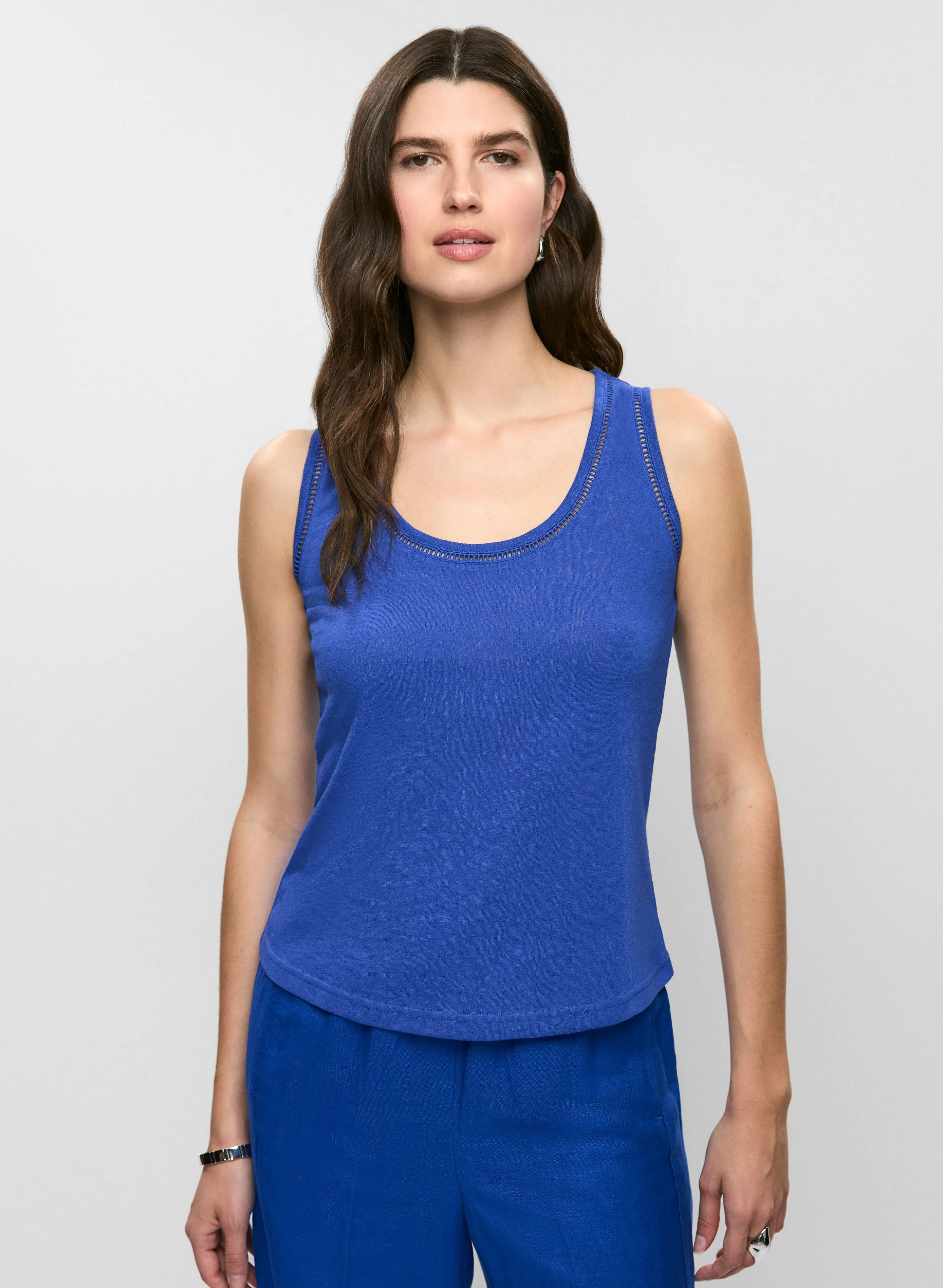 Embroidered Linen-Blend Tank Top sold by Melanie Lyne product image thumbnail 5