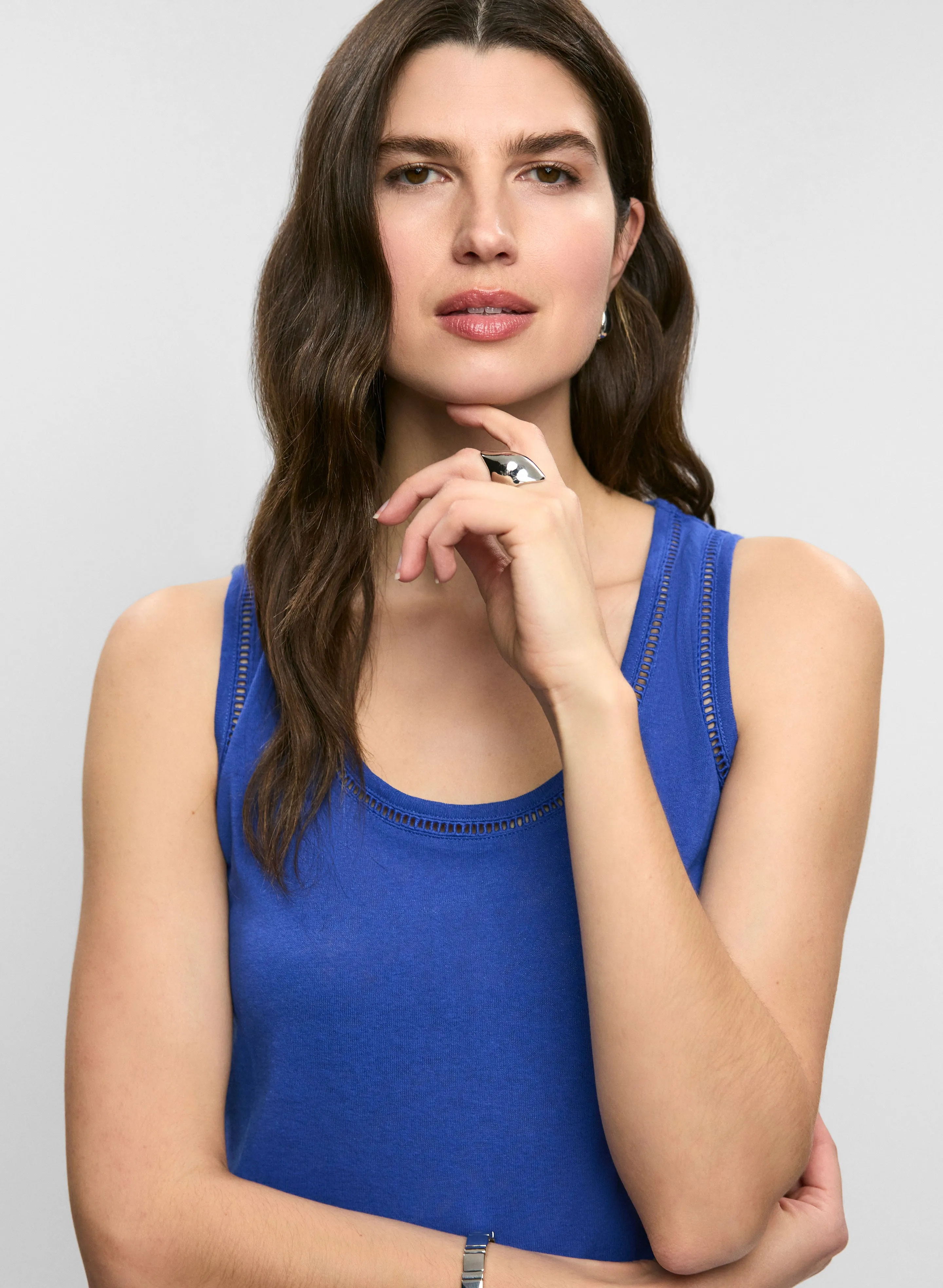 Embroidered Linen-Blend Tank Top sold by Melanie Lyne product image thumbnail 2