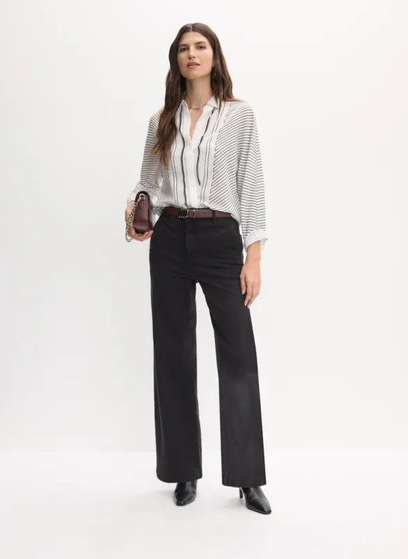 Stripe Print Button-Up Blouse & Wide Leg Jeans sold by Melanie Lyne