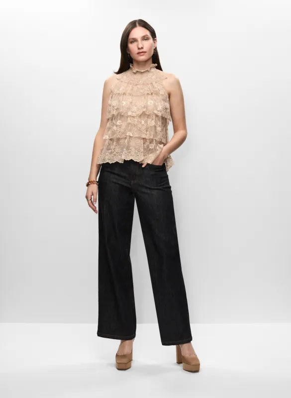 Tiered Lace Sleeveless Top & Wide Leg Jeans sold by Melanie Lyne