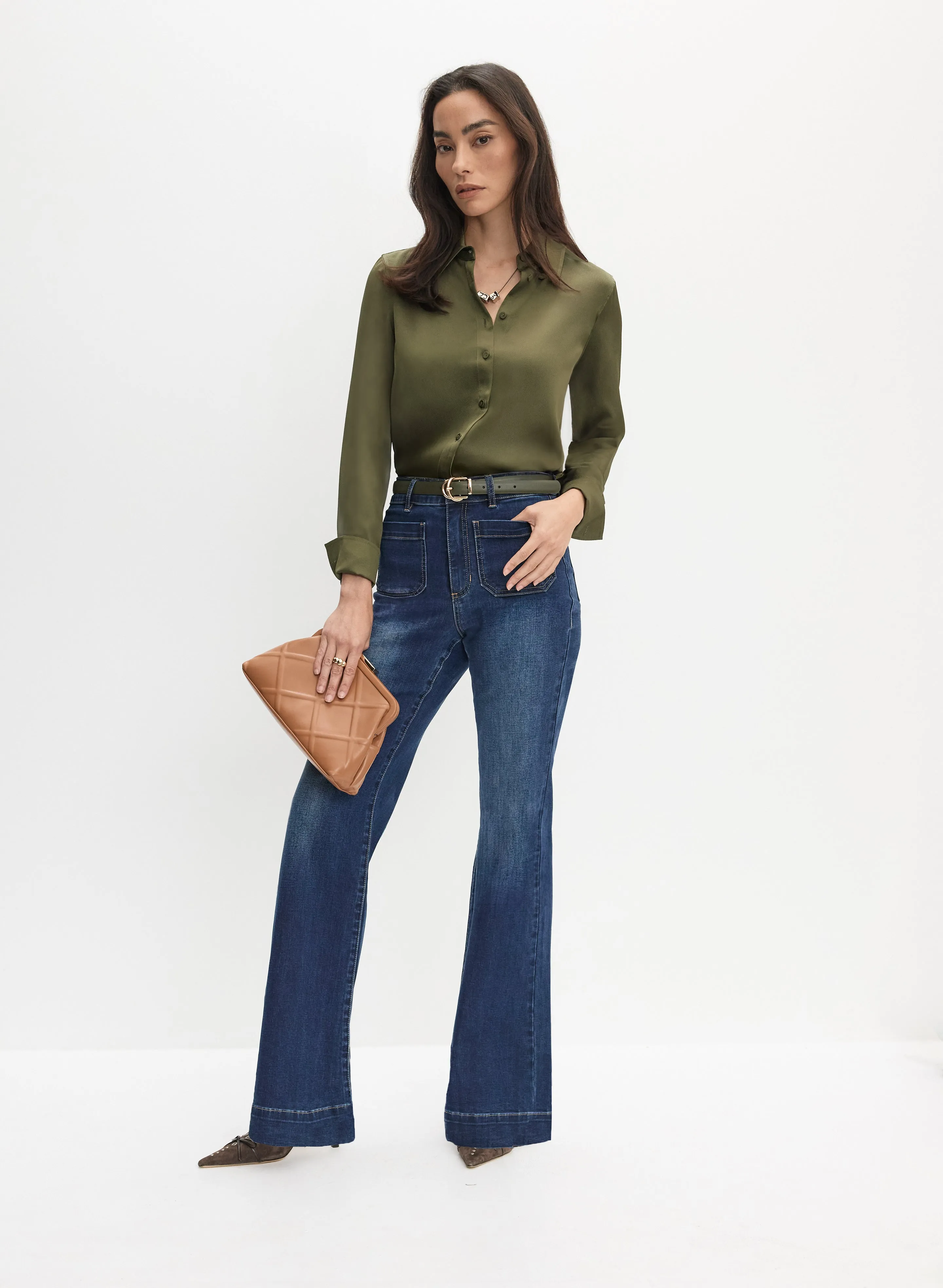 Satin Blouse & Flare Leg Jeans sold by Melanie Lyne