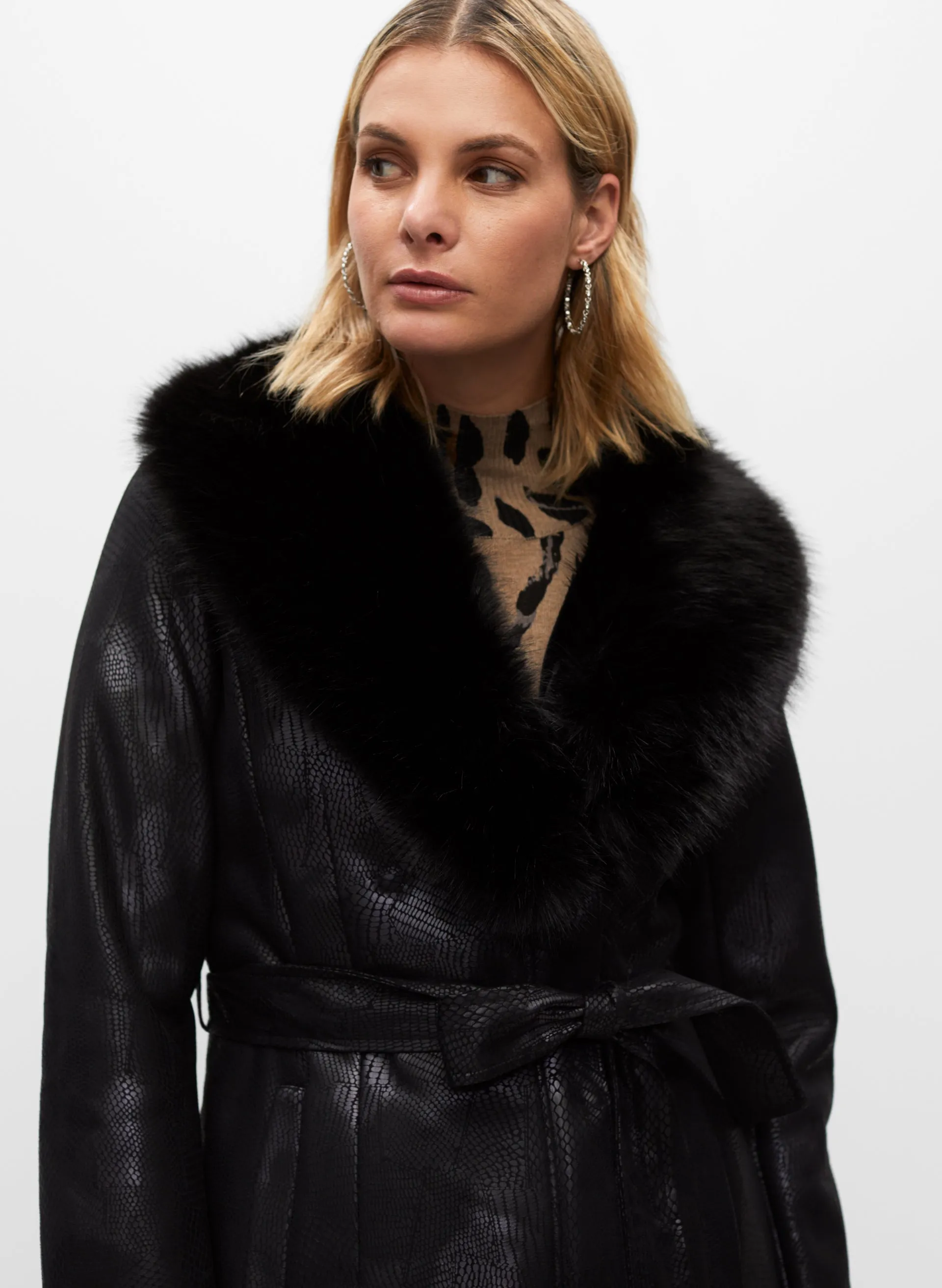 Faux Fur Shawl Collar Belted Coat sold by Melanie Lyne product image thumbnail 2