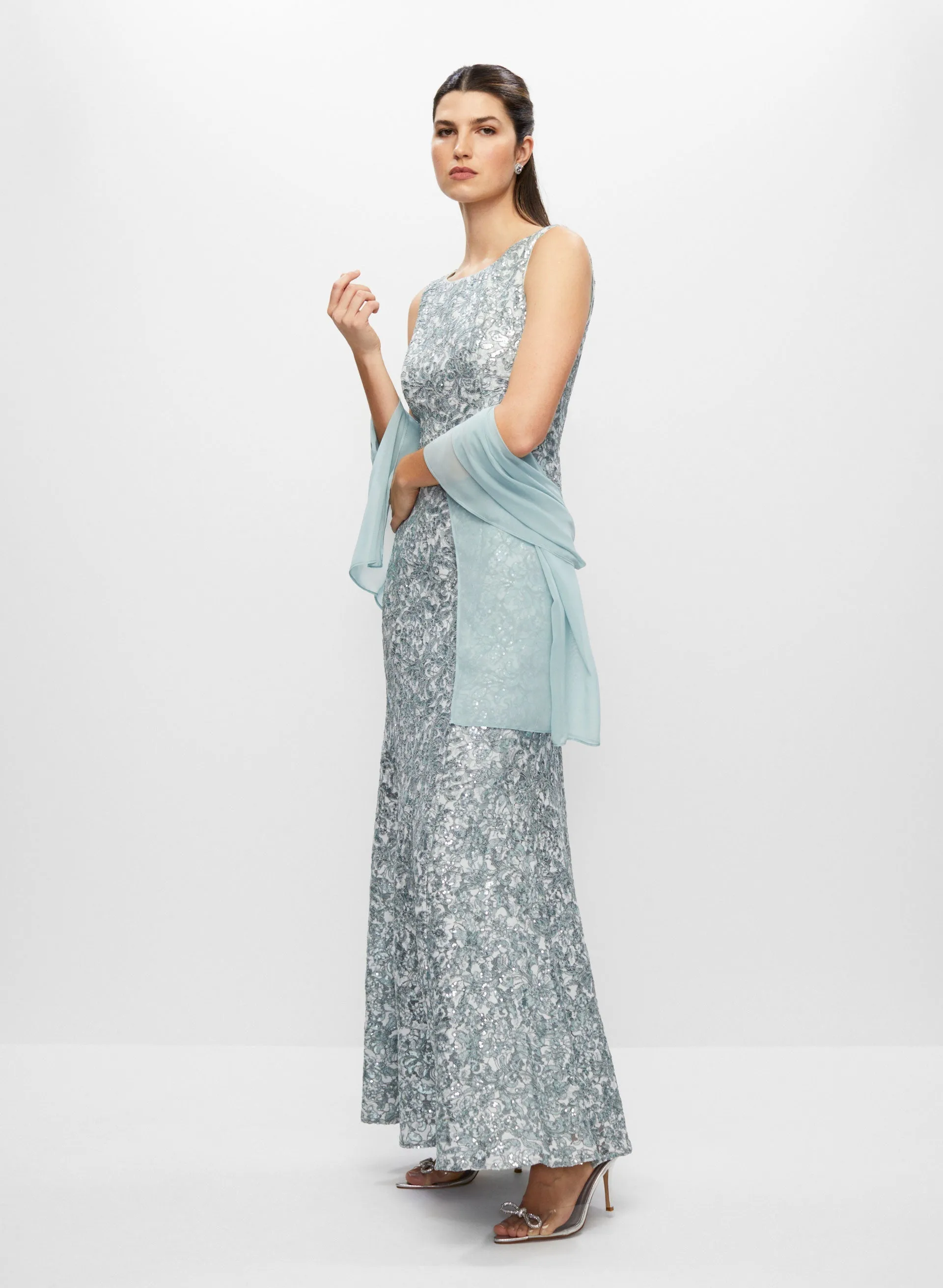 Lace & Sequin Sleeveless Evening Dress sold by Melanie Lyne product image thumbnail 3