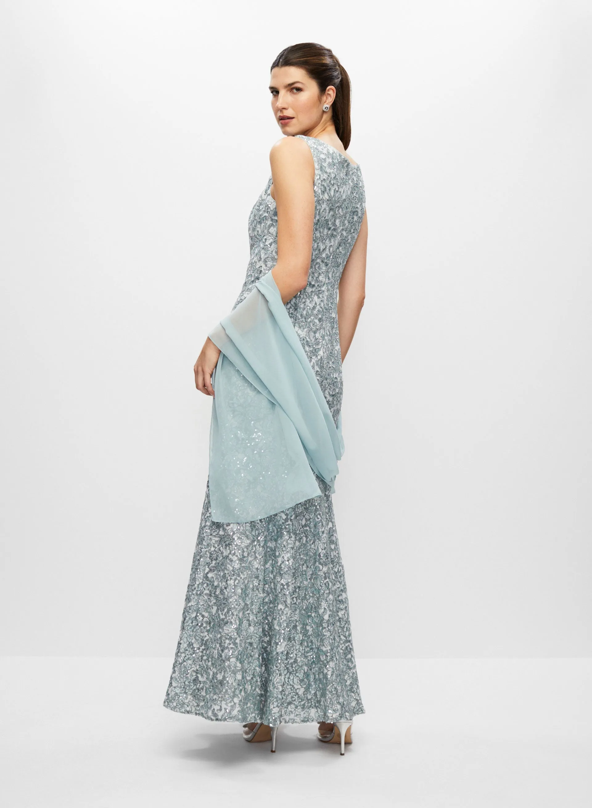 Lace & Sequin Sleeveless Evening Dress sold by Melanie Lyne product image thumbnail 4