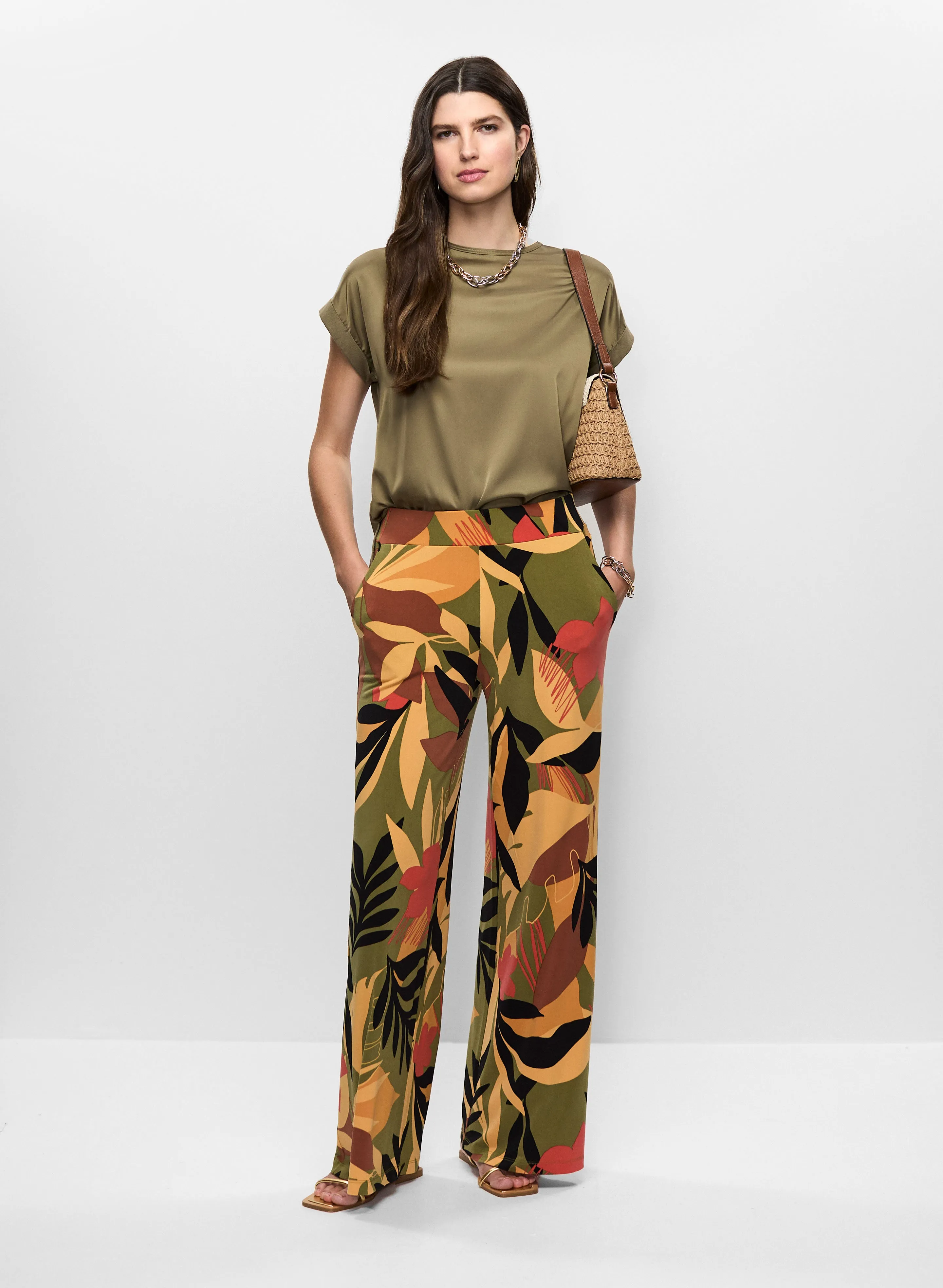Satin T-Shirt & Tropical Print Flare Leg Pants sold by Melanie Lyne
