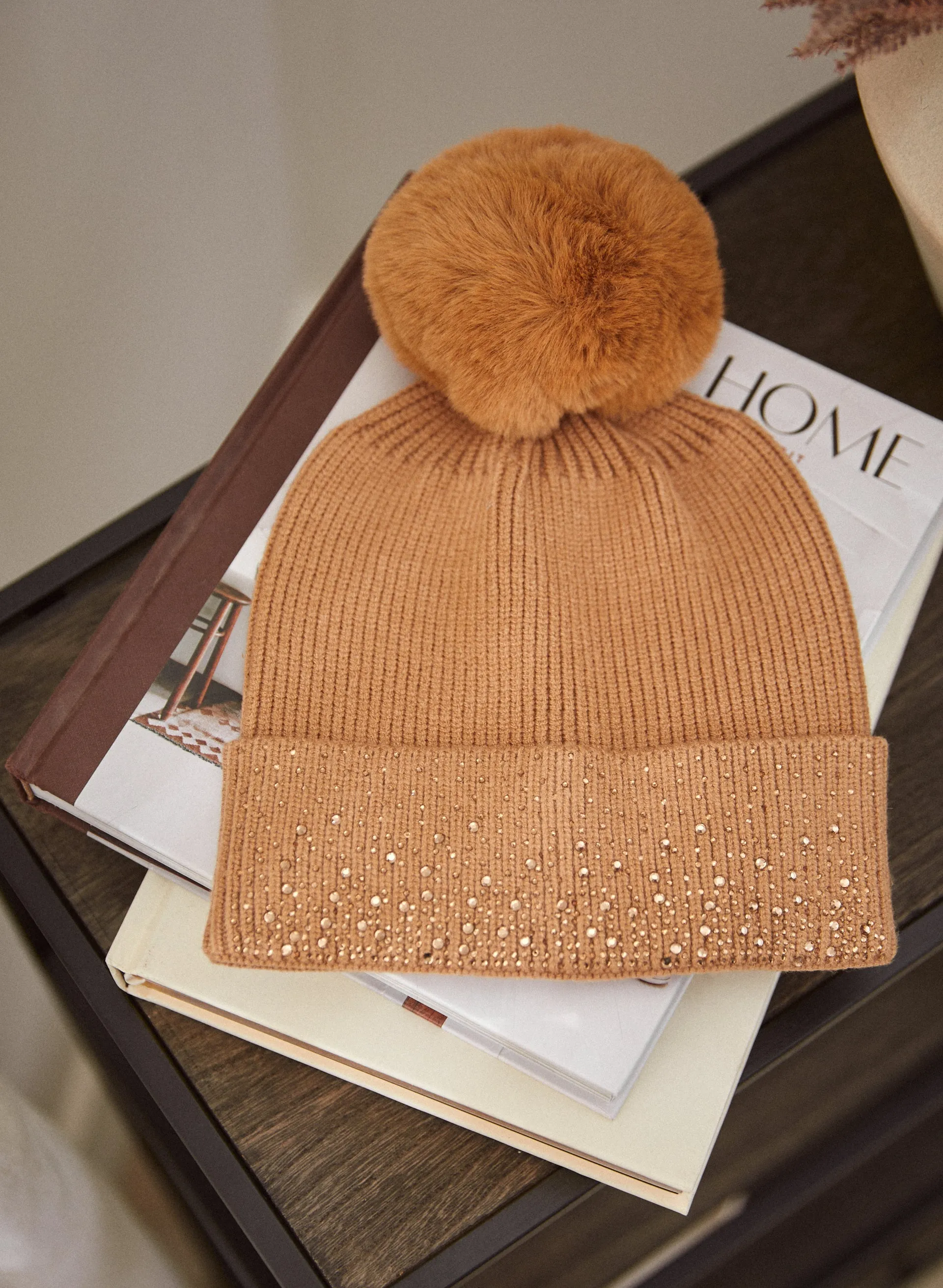 Rhinestone & Pom Pom Detail Hat sold by Melanie Lyne