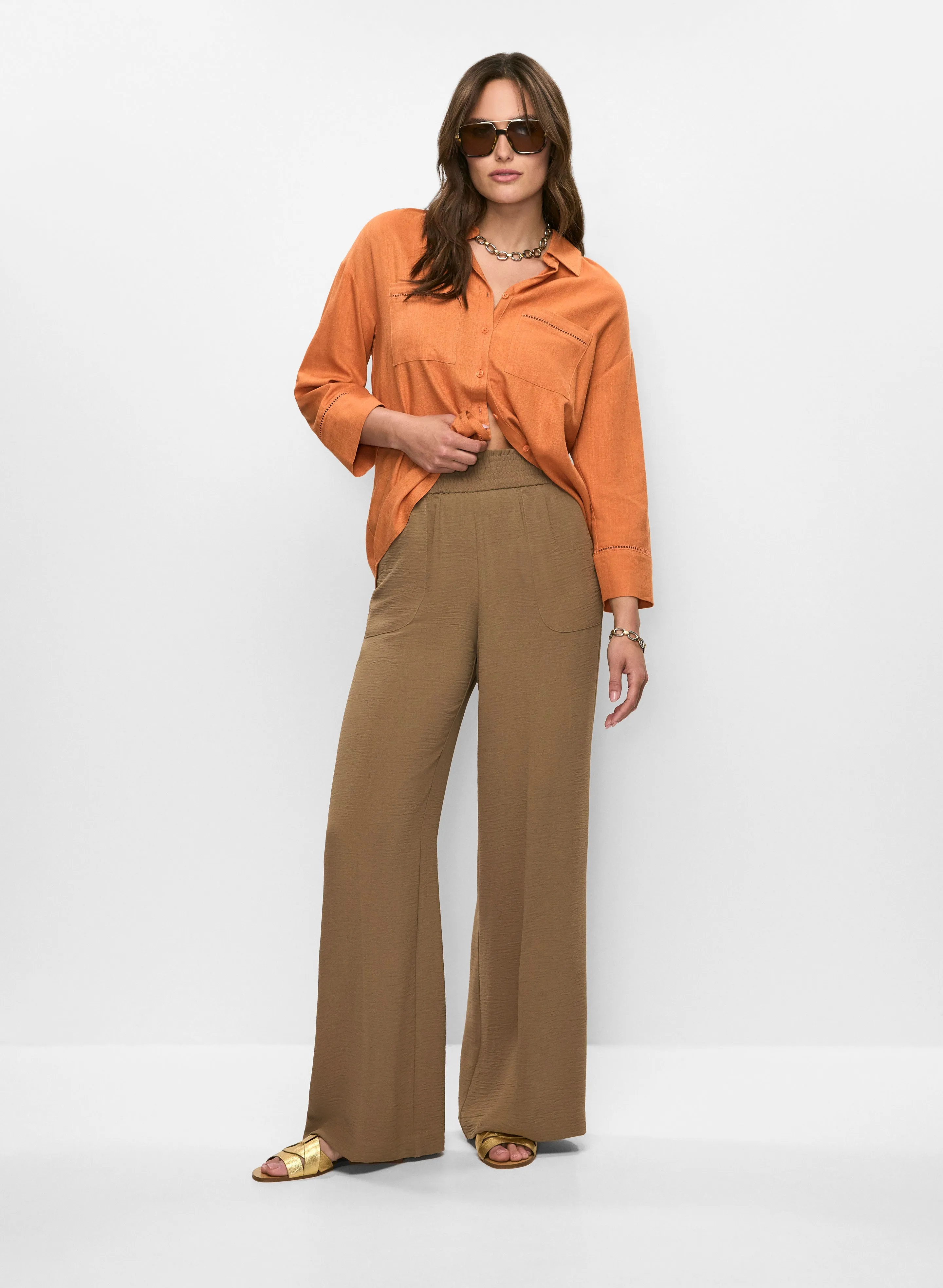 Linen-Blend Blouse & Essential Wide Leg Pants sold by Melanie Lyne