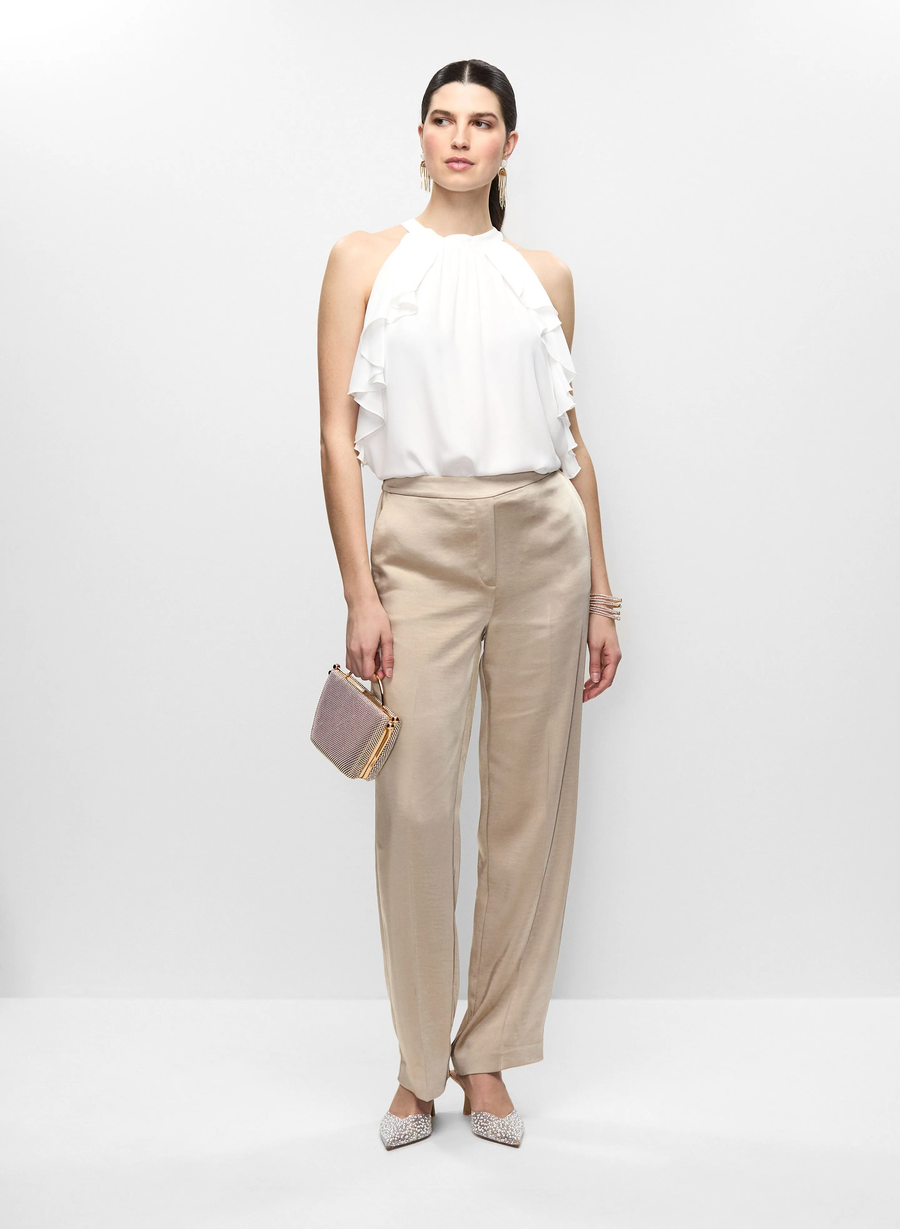Sleeveless Ruffle Blouse & Satin Straight Leg Pants sold by Melanie Lyne