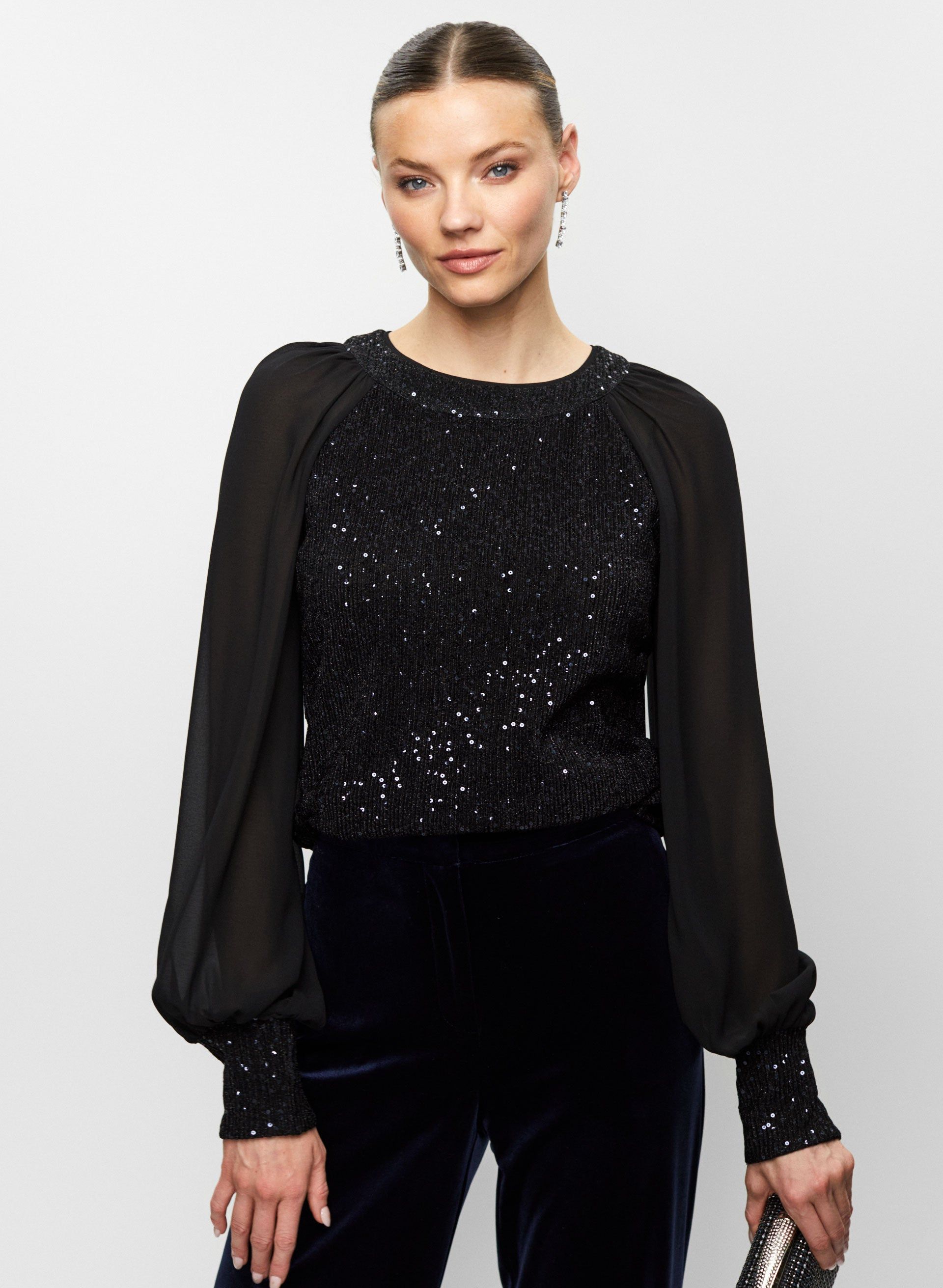 Sequin Embellished Chiffon Sleeve Top sold by Melanie Lyne