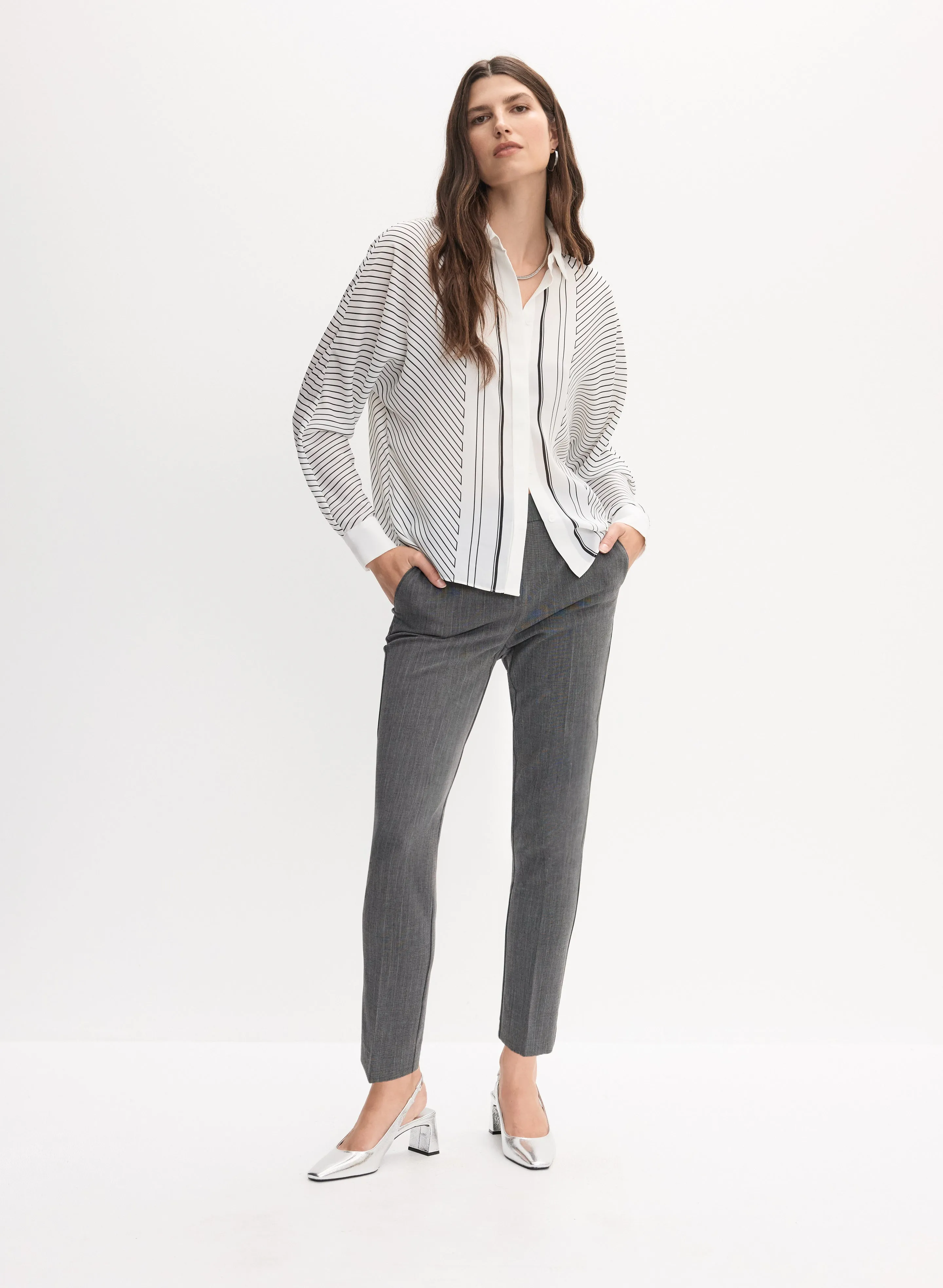 Stripe Print Button-Up Blouse & Straight Leg Pants sold by Melanie Lyne